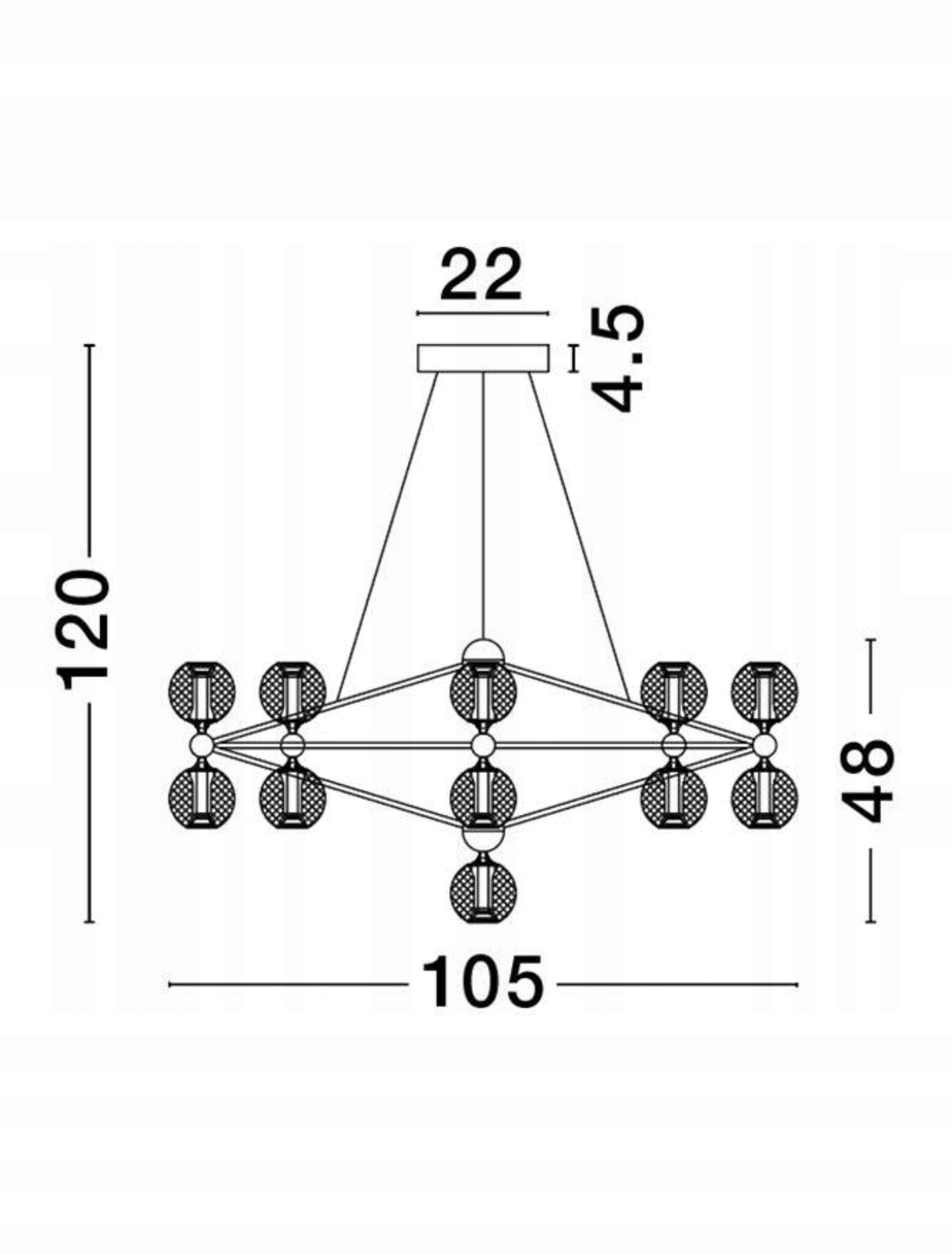 Wymiary lampy: wysokość 120 cm, średnica 105 cm