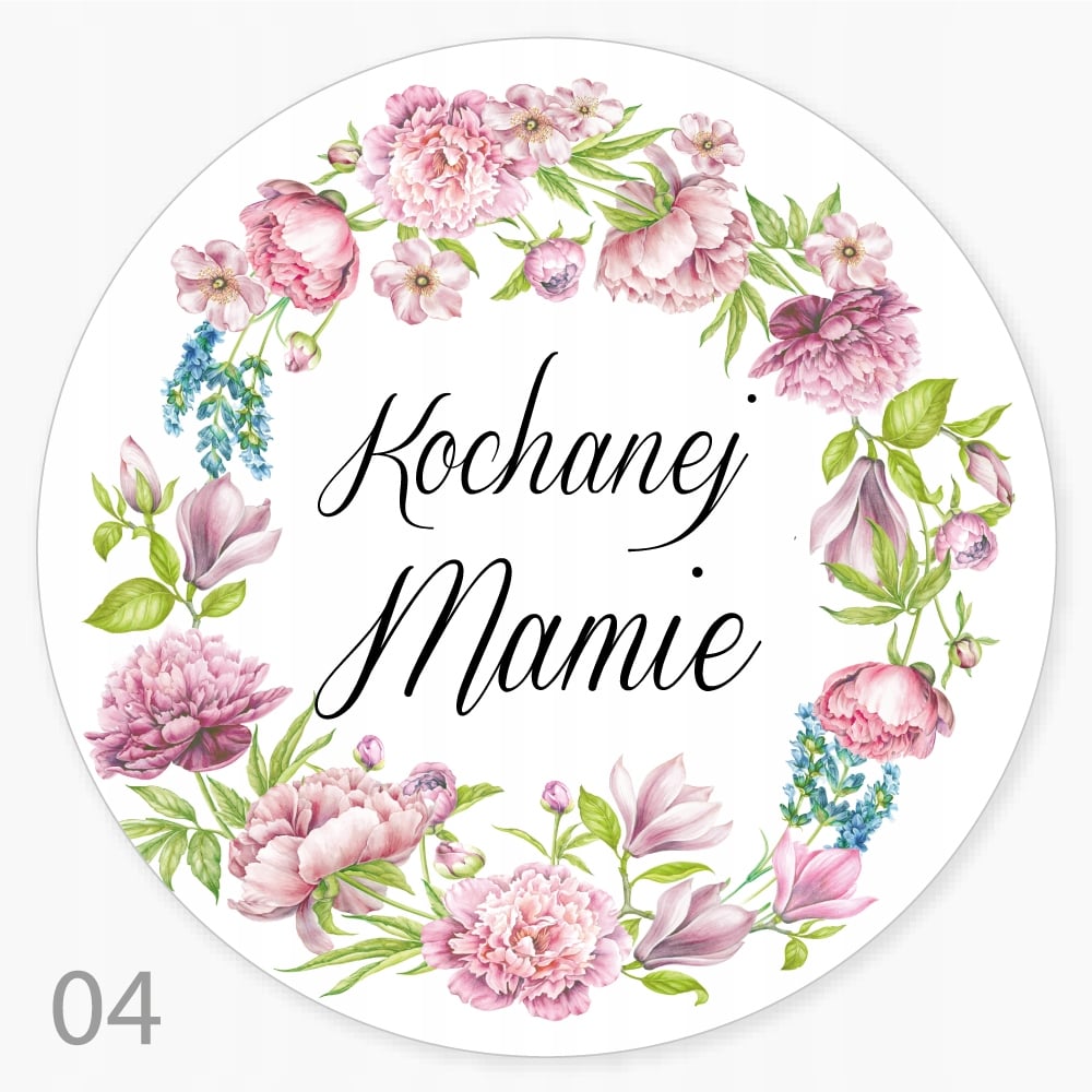 Naklejki 12szt KOCHANEJ MAMIE fi-55 – Idealny dodatek do prezentów