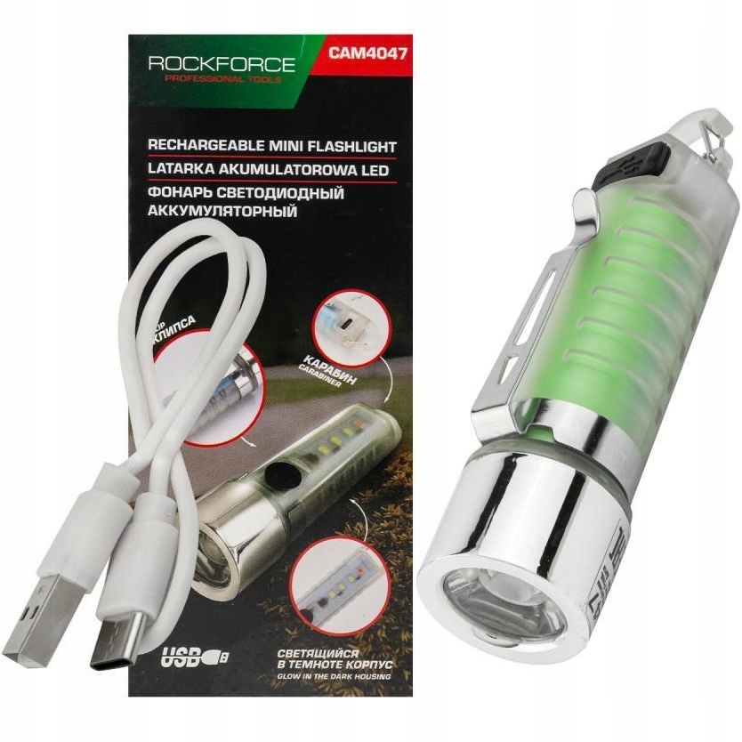 Rockforce Latarka akumulatorowa mini LED 6w1 USB-C – Niezawodne źródło światła w każdej sytuacji