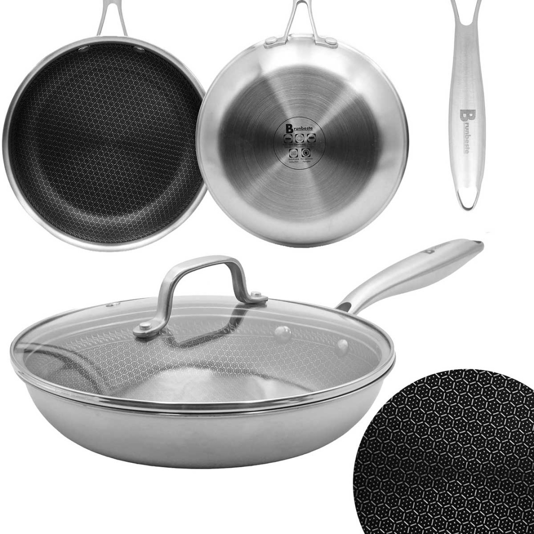 Patelnia stalowa z pokrywką indukcja NON-STICK plaster miodu 24CM BRUNBESTE BB-5554 – Idealne rozwiązanie do Twojej kuchni