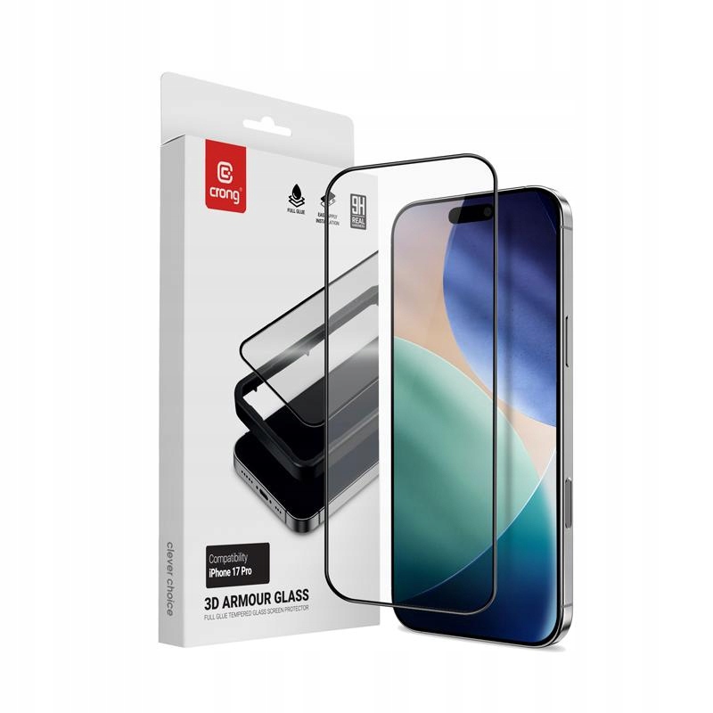 Crong 3D Armour Glass – Szkło hartowane do iPhone 17 Pro z ramką instalacyjną