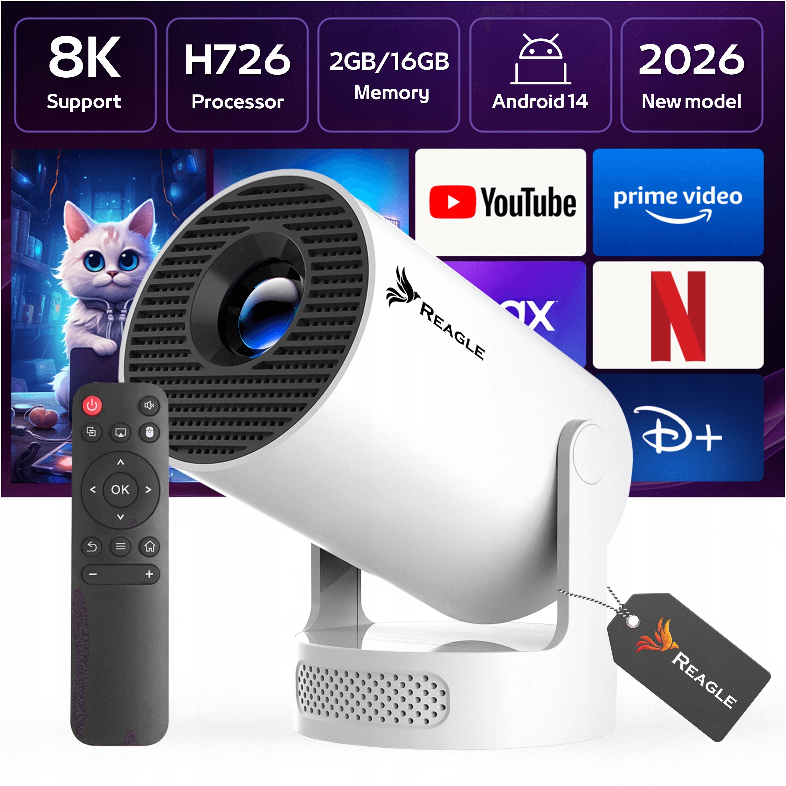 RZUTNIK MINI PROJEKTOR LED ANDROID 14 PRZENOŚNY 4K SMART TV WIFI MODEL 2026 – Twoje mobilne centrum rozrywki