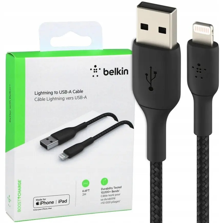 Kabel Belkin USB-A - Lightning 2 m Czarny (CAA002bt2MBK) – Wytrzymałość i styl w jednym