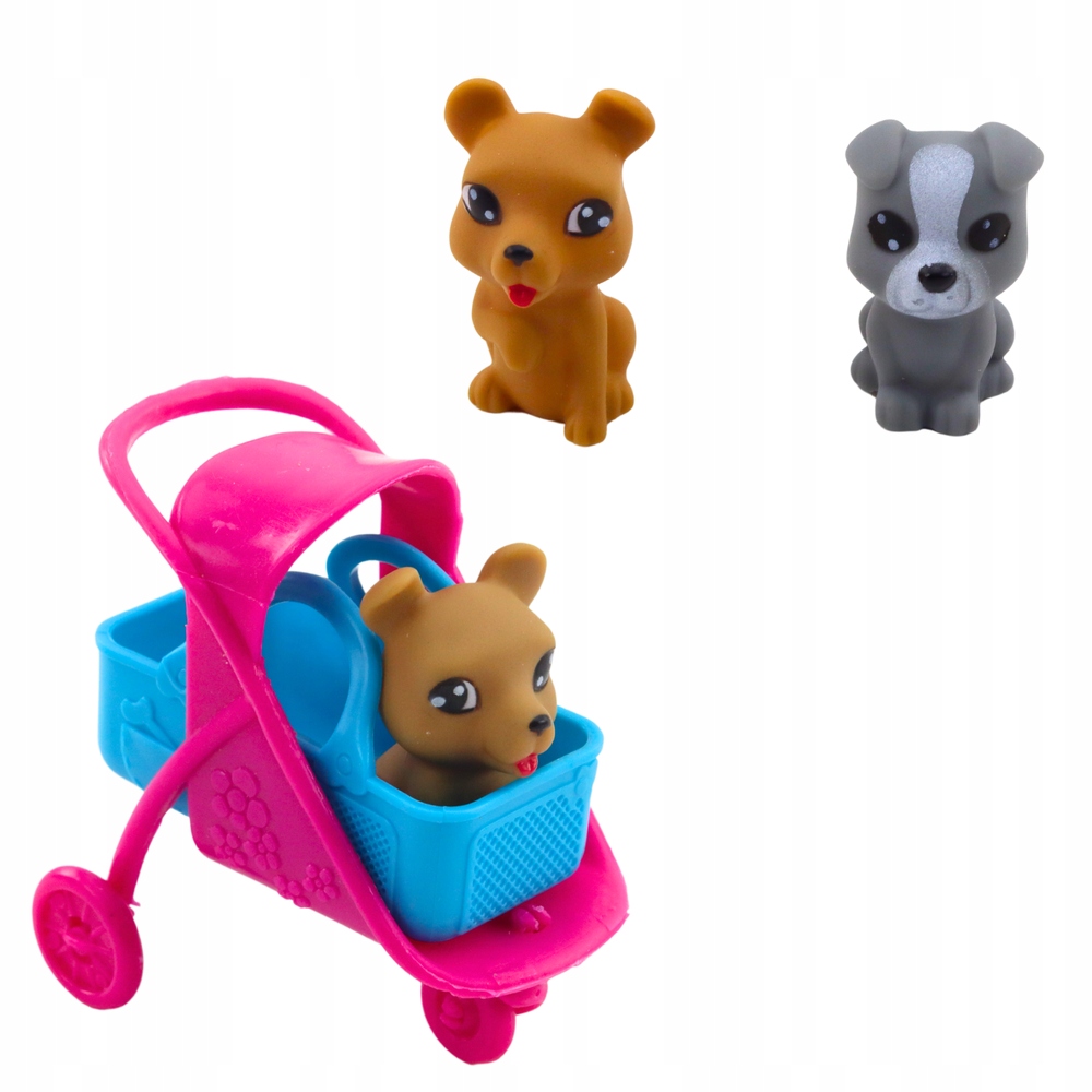 Realistyczne akcesoria – różowy wózek spacerowy i niebieskie nosidełko