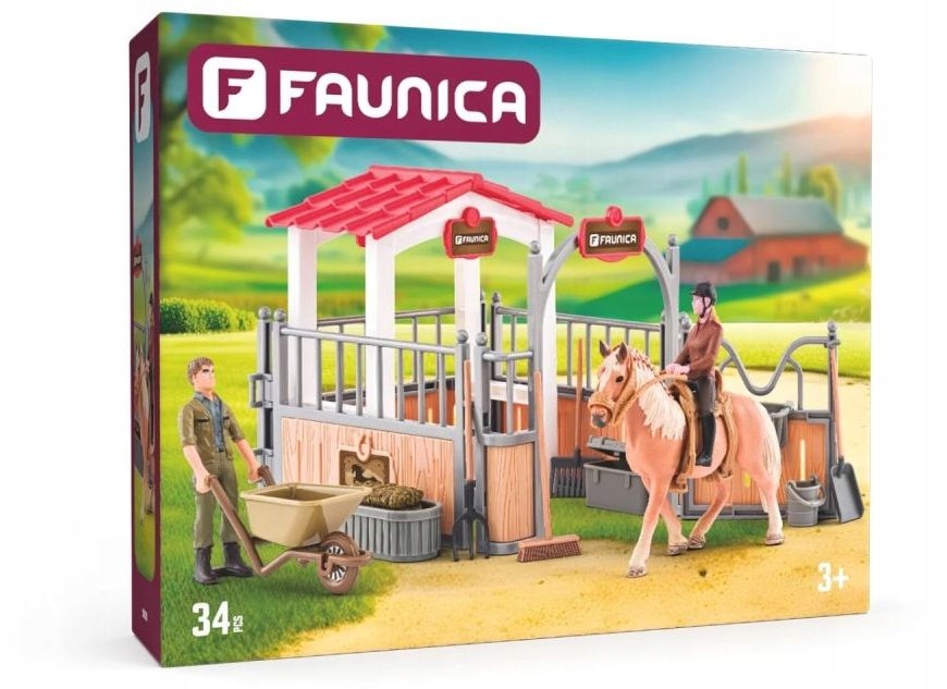 WOODYLAND FAUNICA Mała stajnia koń + akcesoria – Stwórz własną stajnię i przeżyj przygody w siodle