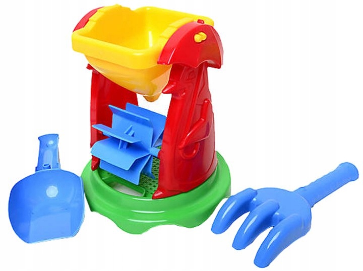 Zestaw do zabawy w piasku – Młyn, grabki i łopatka