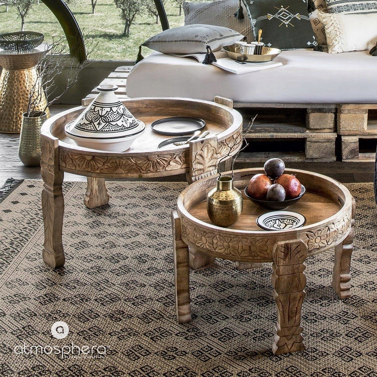 Atmosphera Drewniany stolik kawowy, Ø 74 cm – Elegancja i funkcjonalność w Twoim wnętrzu