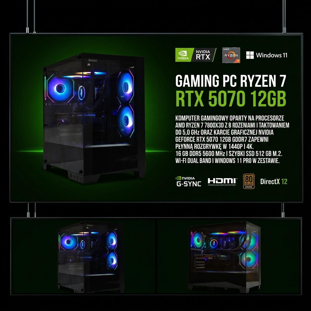 ZESTAW GAMINGOWY NIGHTSTORM R7 7800X3D/16GB/RTX5070/512GB/W11
