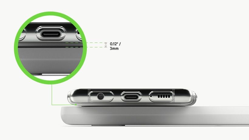 Działa z obudowami do 3 mm Zbliżenie smartfona w etui o grubości 3 mm