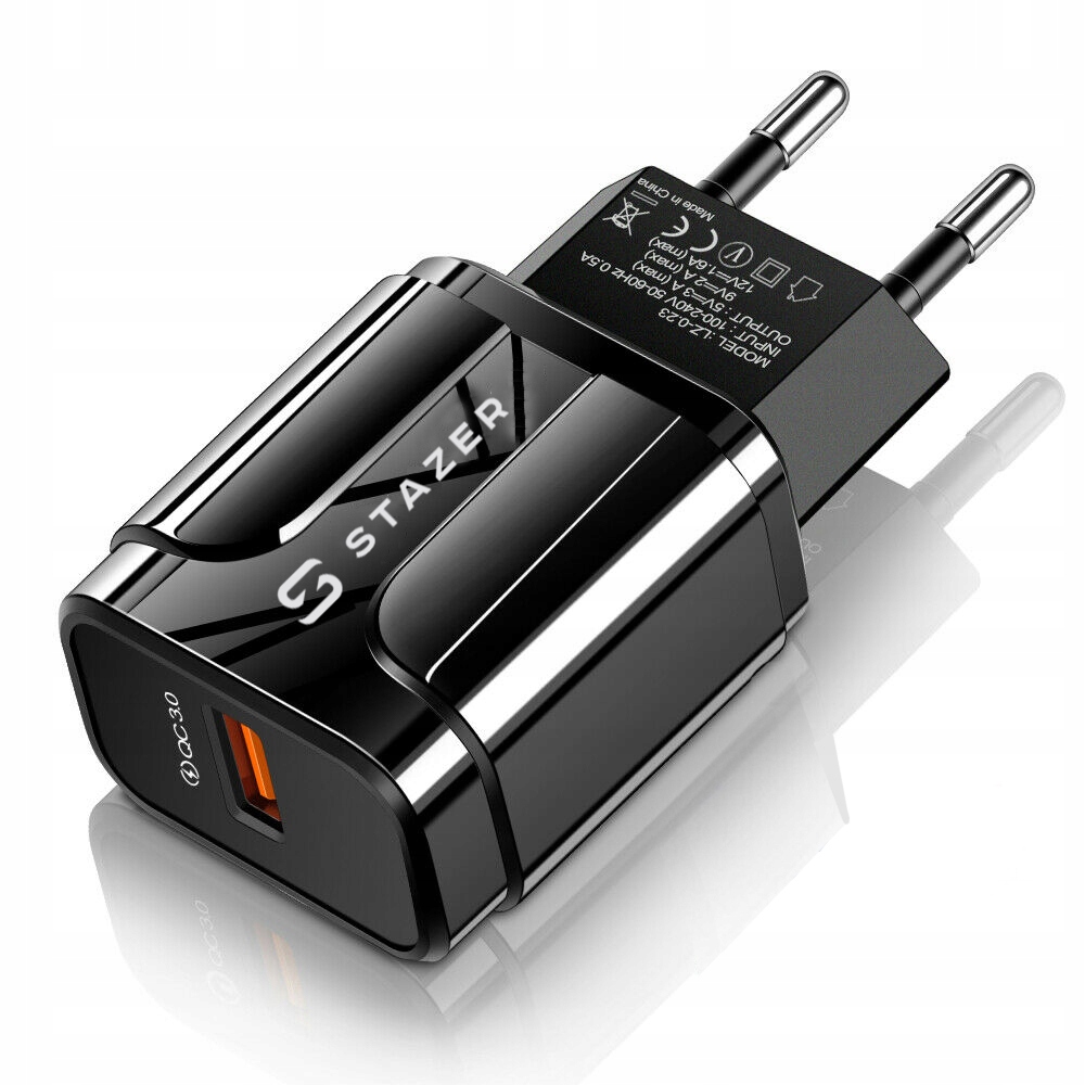 STAZER Ładowarka Sieciowa QC 1xUSB czarna – Szybkie i efektywne ładowanie