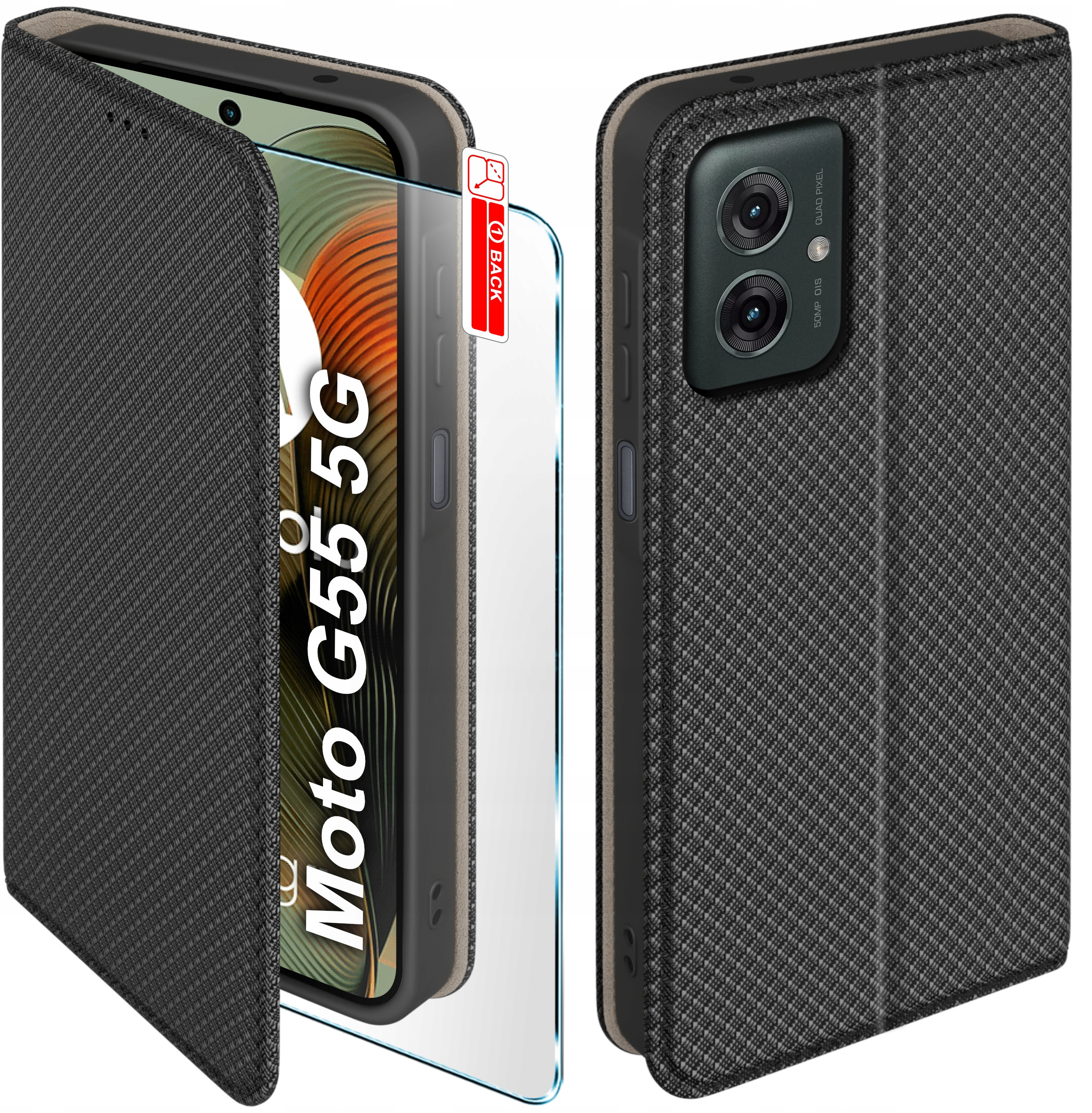 Etui do Motorola Moto G55 5G SMART MAGNET CASE PORTFEL + SZKŁO 9H – Kompleksowa ochrona Twojego smartfona