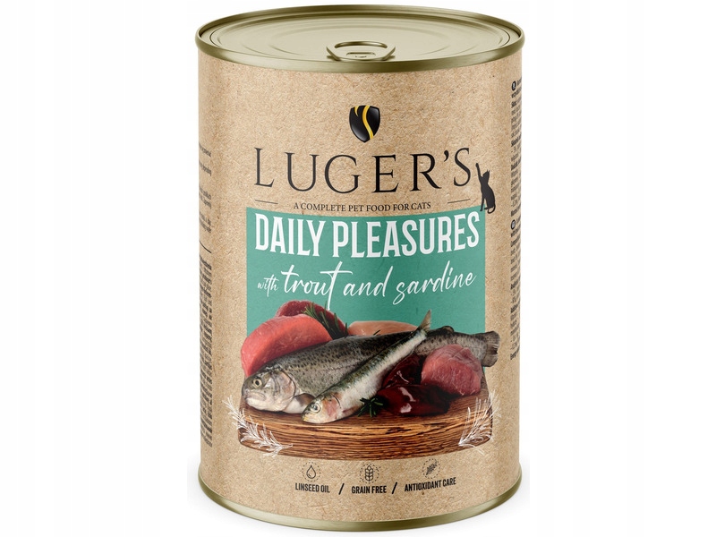 Karma mokra dla kota LUGER'S Daily Pleasures z pstrągiem i sardynką 400 g – Doskonały wybór dla Twojego pupila