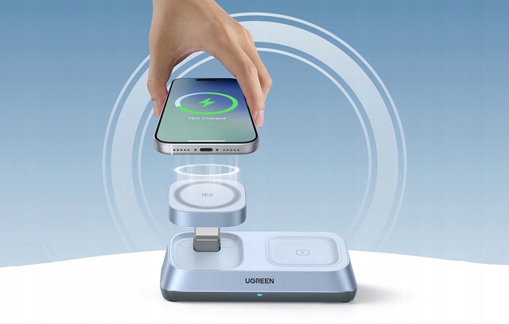 UGREEN W711 MagFlow 3-in-1 – Nowoczesna stacja ładująca dla iPhone, AirPods i Watch