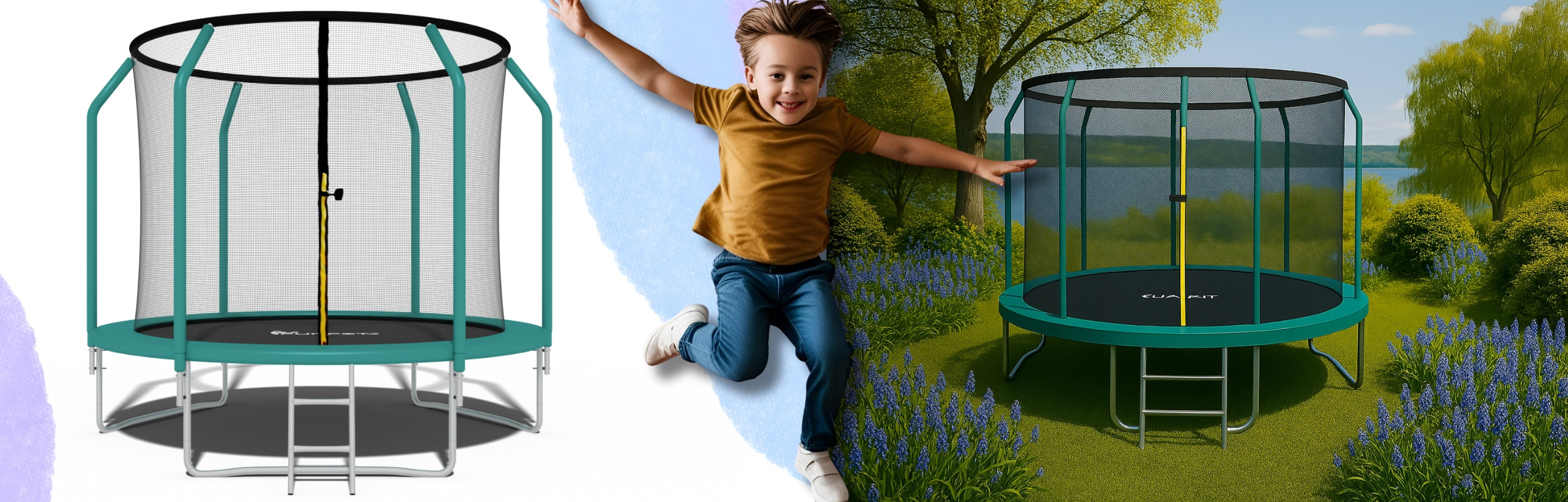 Trampolina ogrodowa dla dzieci 312cm z siatką zewnętrzną i drabinką – Bezpieczna zabawa w Twoim ogrodzie