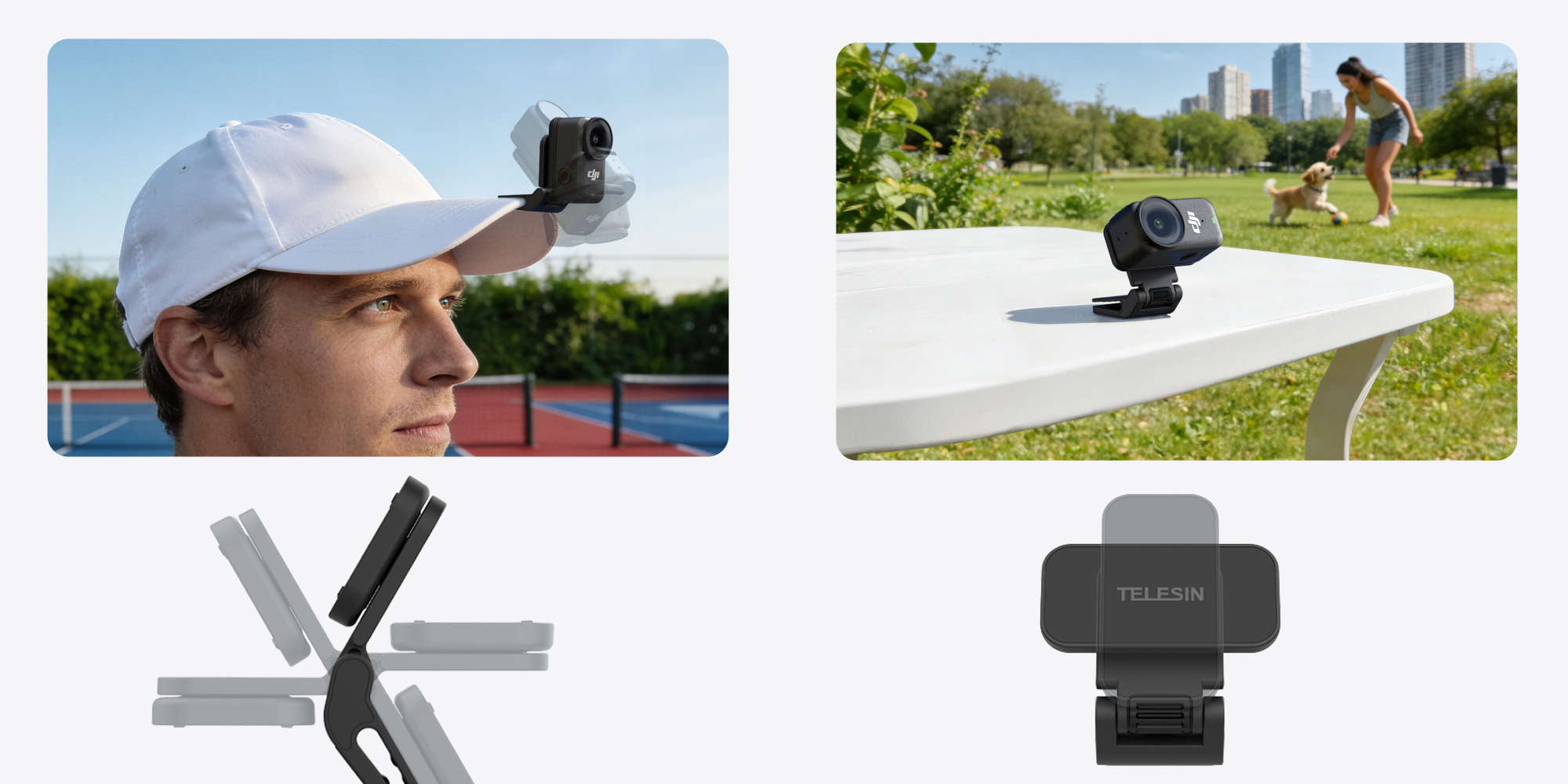 width=100% Magnetyczny klips do czapki Telesin S3-HMH-05-TDJ do kamer DJI Osmo Nano