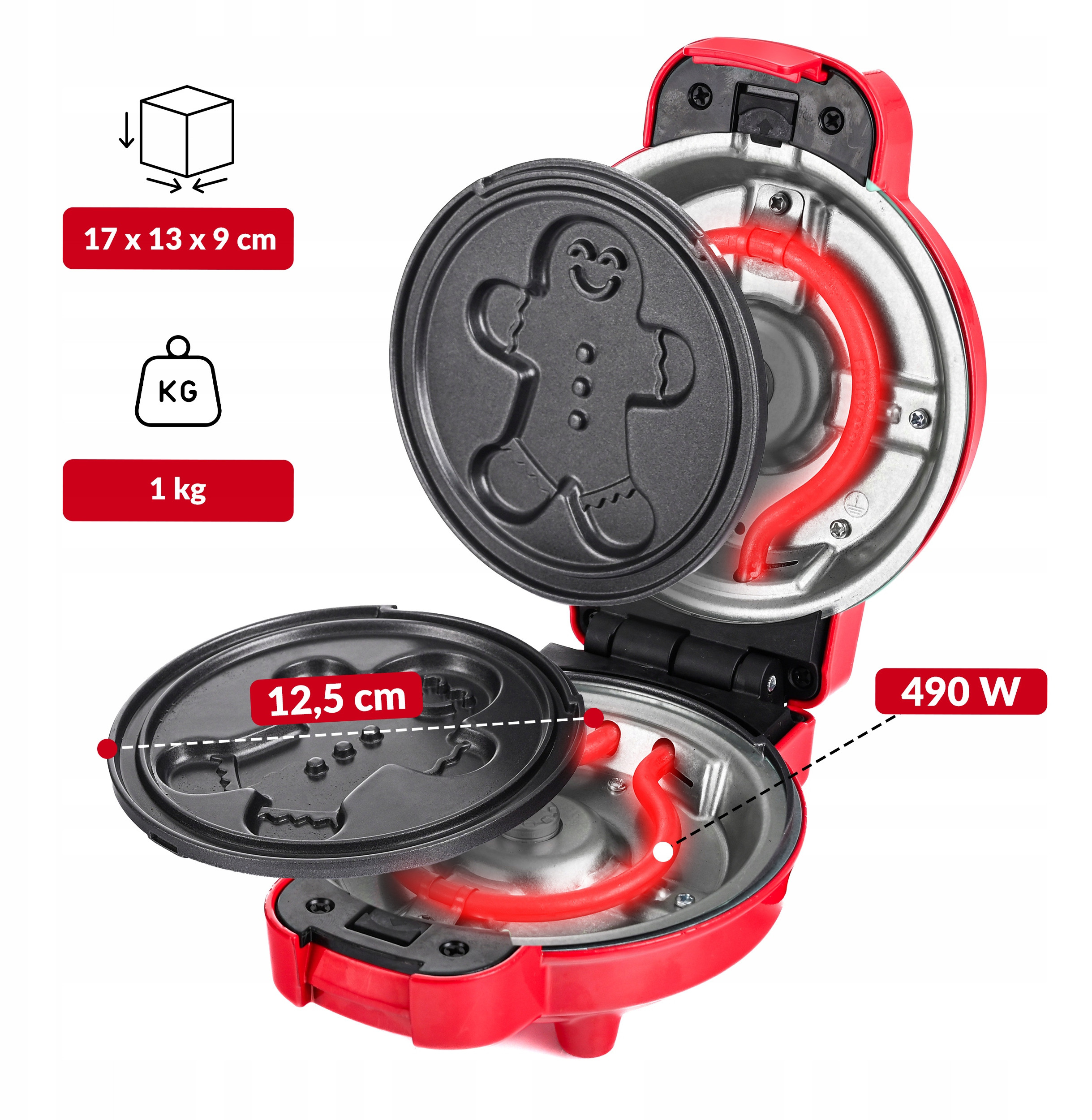GOFROWNICA MINI GOFRY MOCNA NIEPRZYWIERAJACA 8 PŁYTEK 4 WZORY CZERWONA RED Kod producenta Gofrownica Lehmann Smart GOFRINO MINI
