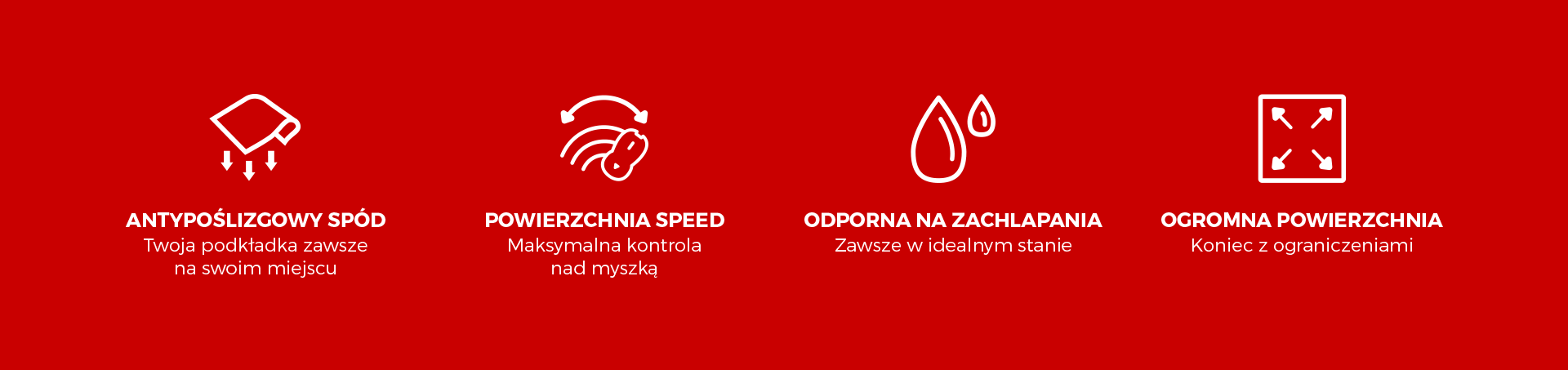 Cechy podkładki pod mysz Genesis Carbon 500 Ultra: antypoślizgowa podstawa, szybka powierzchnia, wodoodporność i ochrona powierzchni.