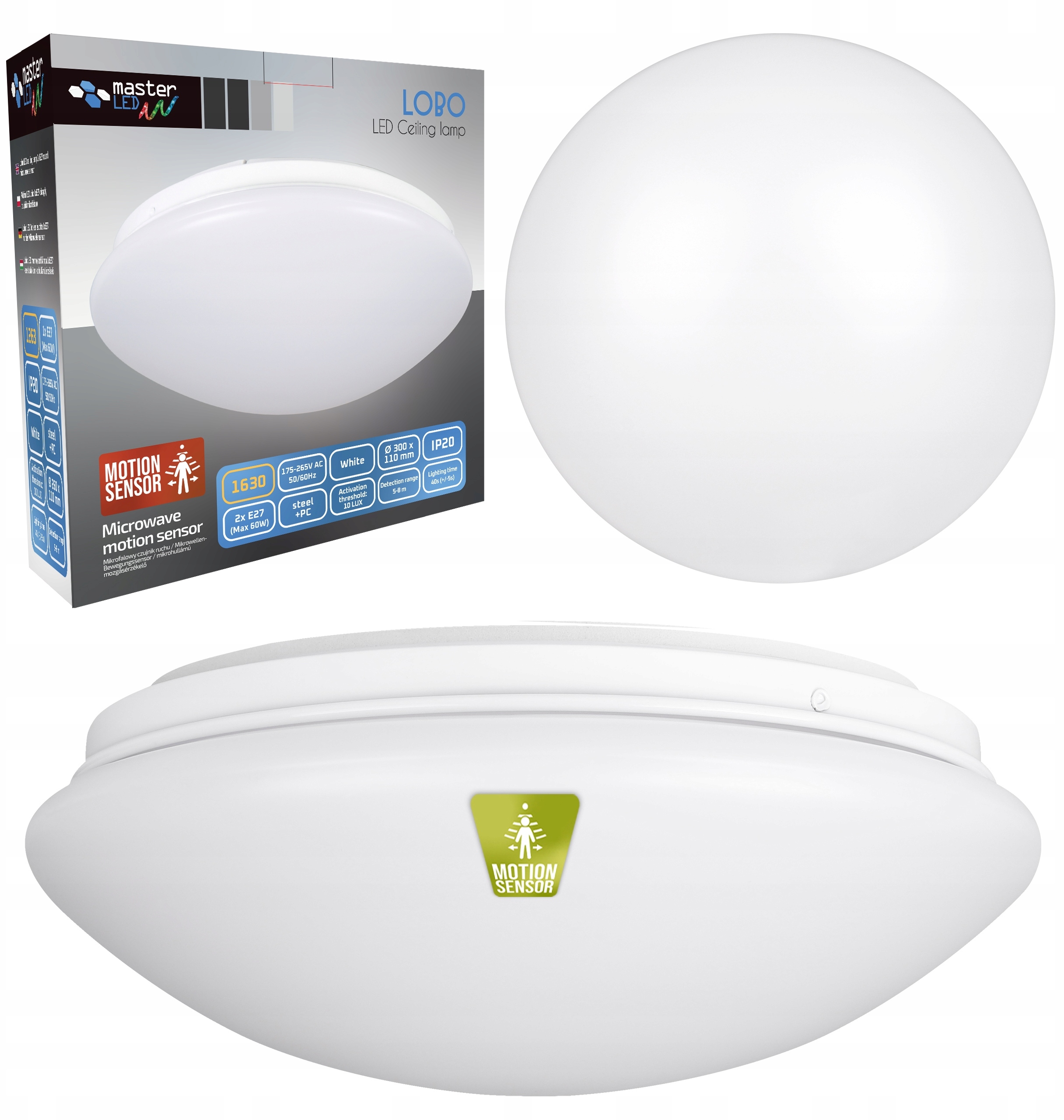Plafon LOBO 1x E27 – Nowoczesna lampa sufitowa z czujnikiem mikrofalowym