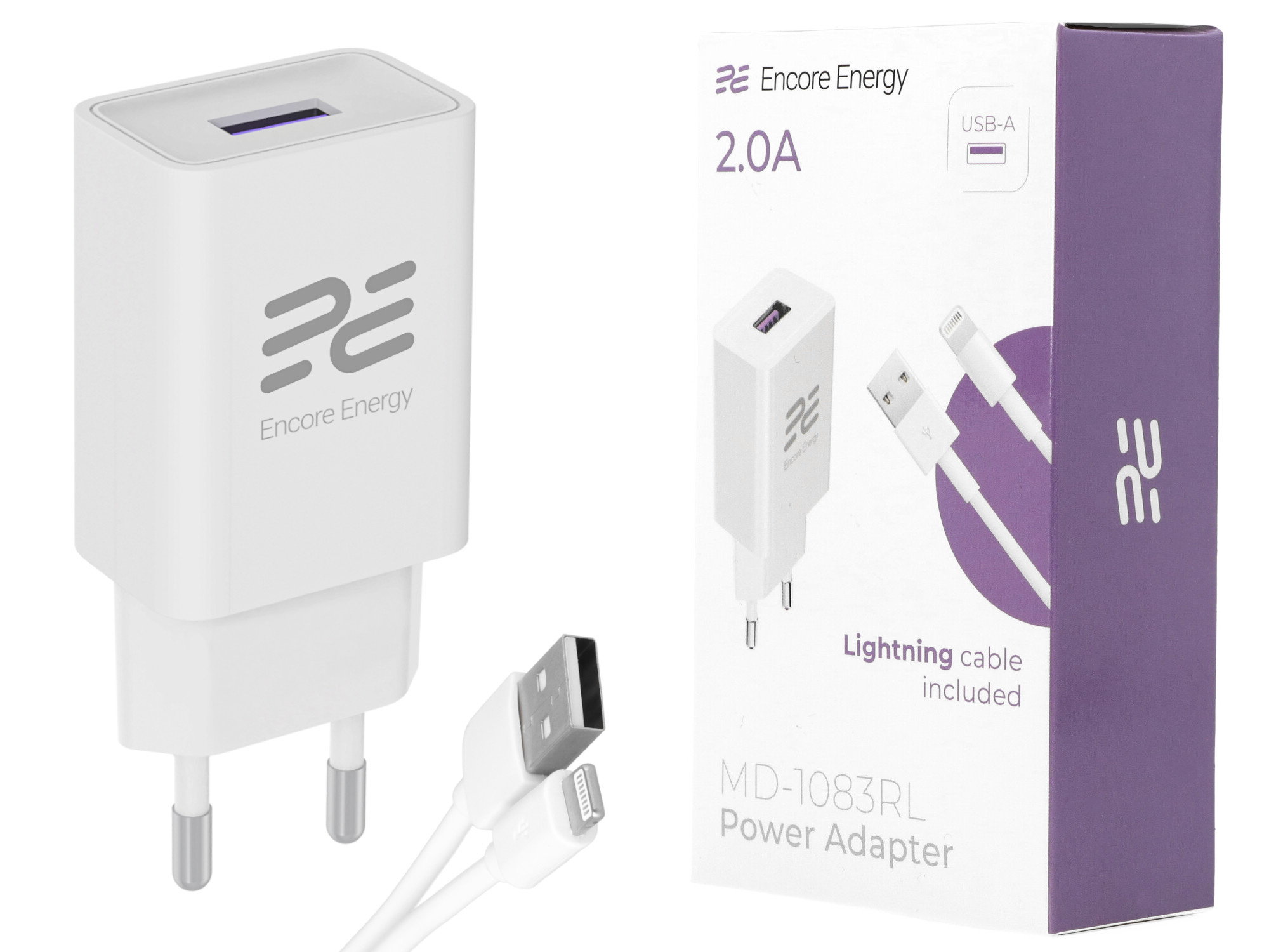 Ładowarka sieciowa Encore Energy USB-A 10W + kabel Lightning – Idealne zasilanie dla Twojego iPhone'a