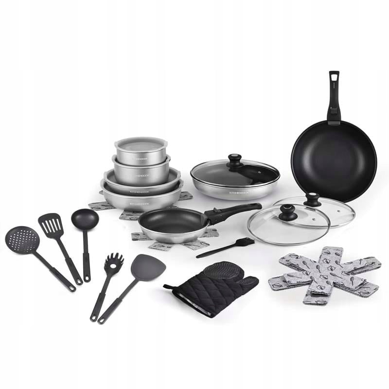 Zestaw garnków aluminium z akcesoriami 30 el Kitchencook FLEX30 – Idealny wybór do każdej kuchni