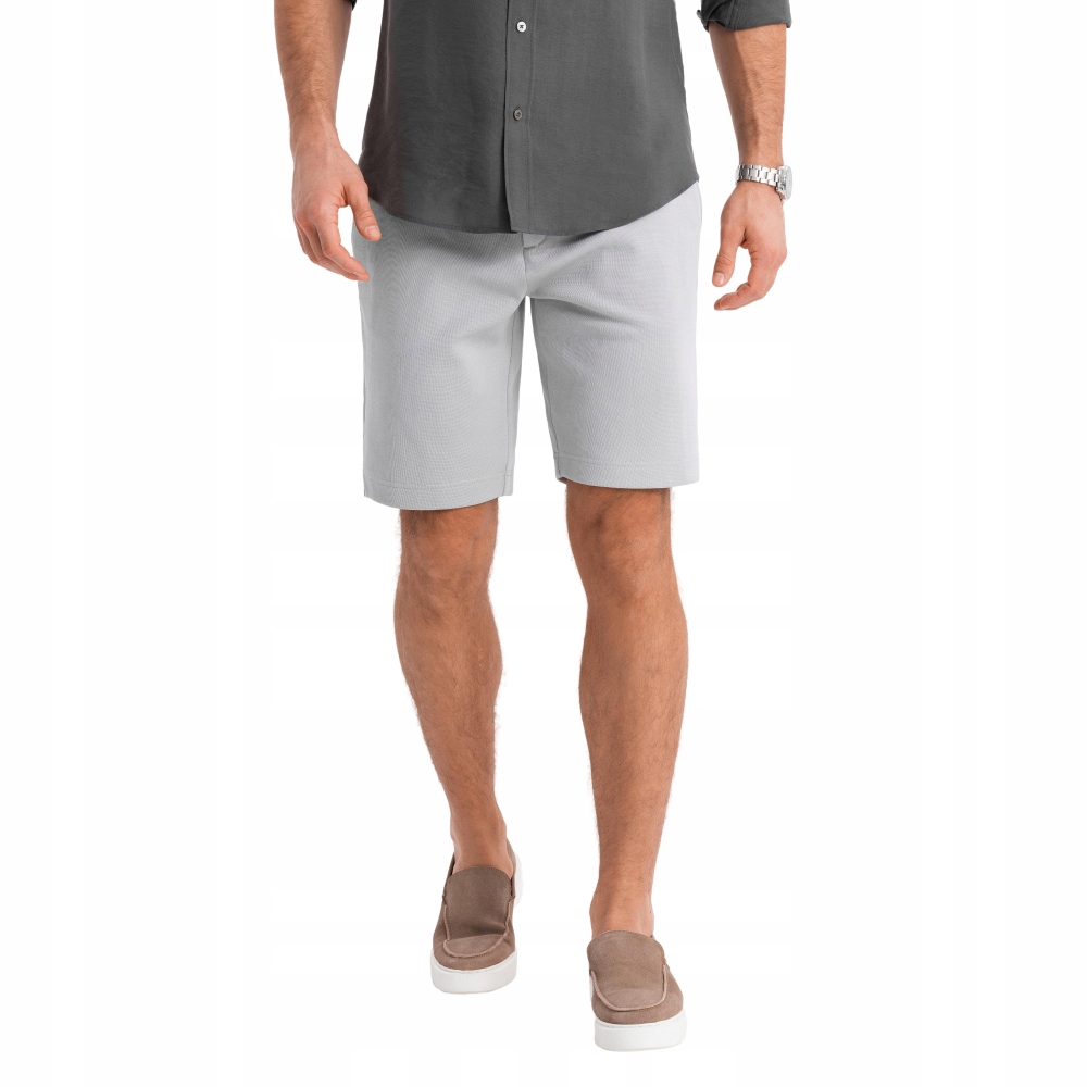 Męskie szorty ze strukturalnej dzianiny SLIM FIT jasnoszare V4 OM-SRCS-0169 S – Styl i komfort na co dzień