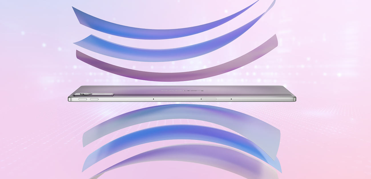 Tablet Lenovo Idea Tab Plus bokiem, widoczna smukła konstrukcja