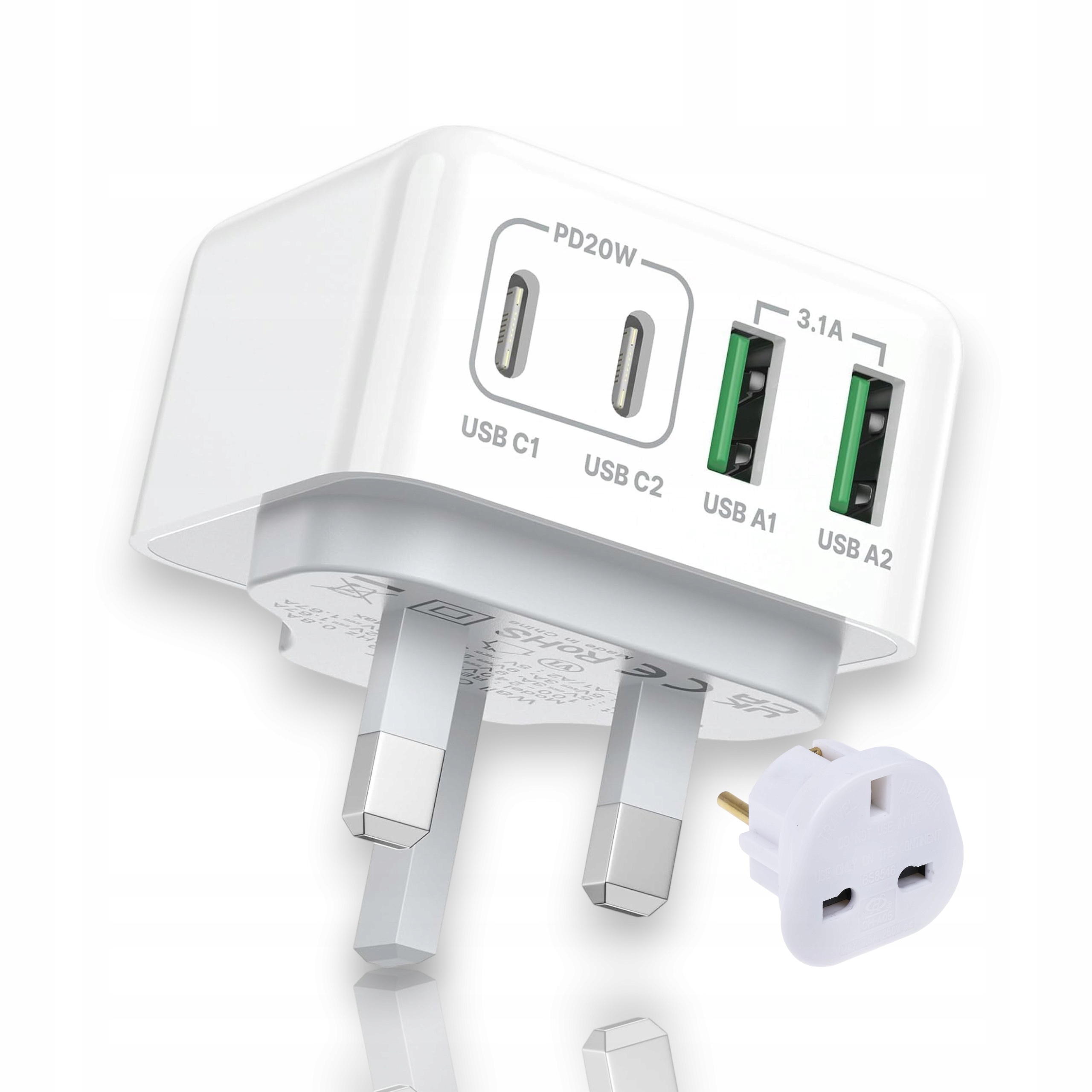 Wieloportowa ładowarka szybka PD 40W - Adapter z wtyczki UK na PL