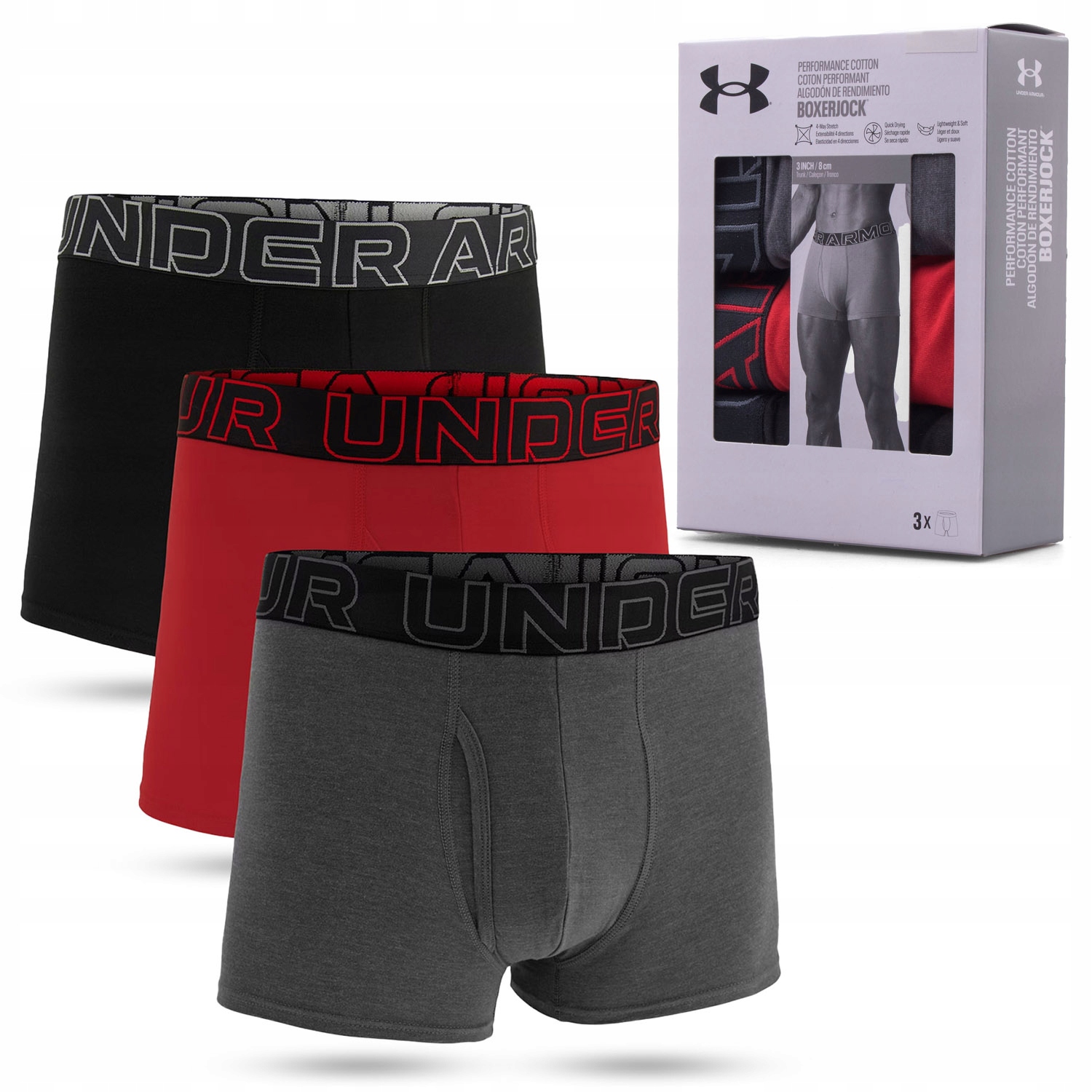 Bokserki męskie UNDER ARMOUR Czarne - Czerwone - 3 PAK Performance M – Komfort i styl na co dzień