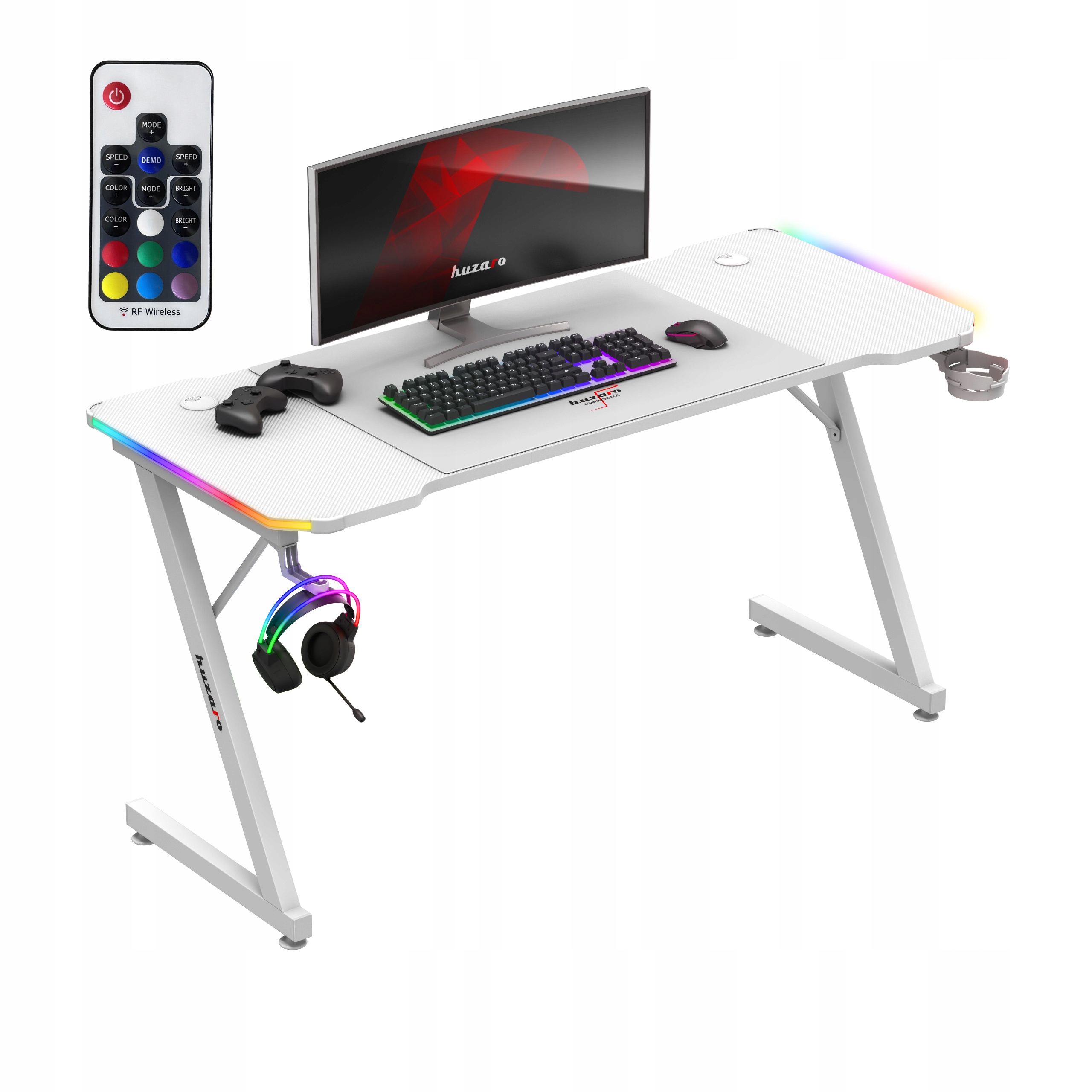 Biurko Gamingowe Komputerowe Huzaro Hero 3.3 White RGB – Idealne dla każdego gracza