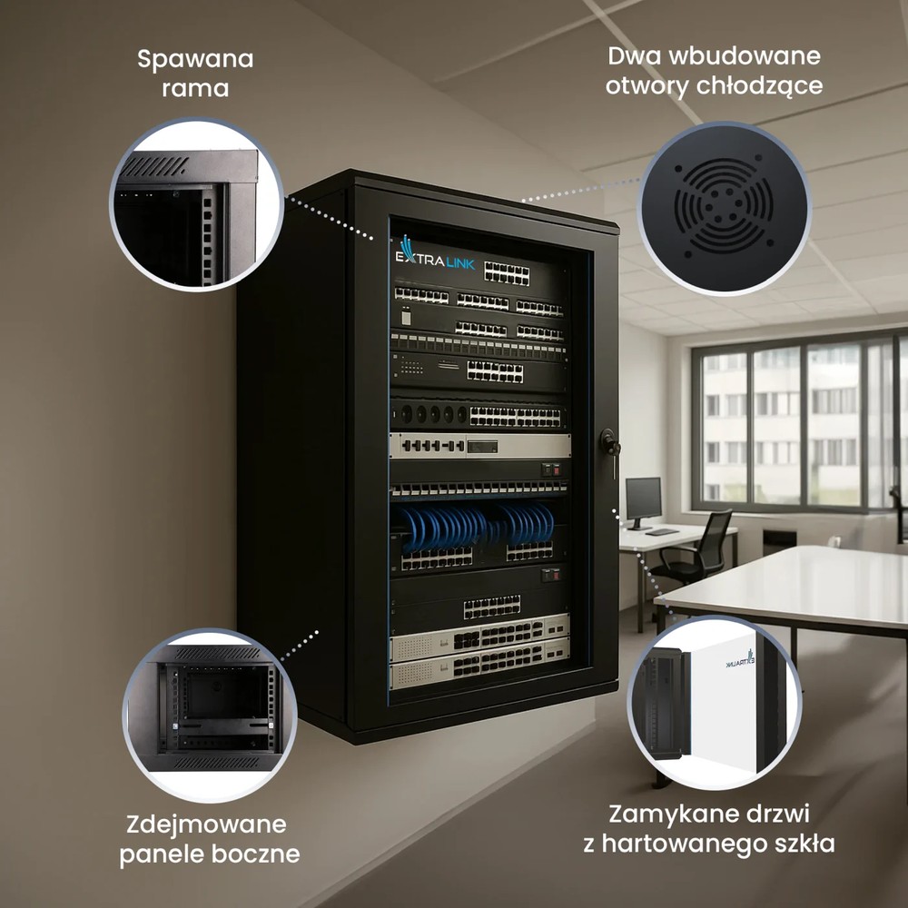 EXTRALINK 18U 600X600 WALL-MOUNTED RACKMOUNT CABINET BLACK