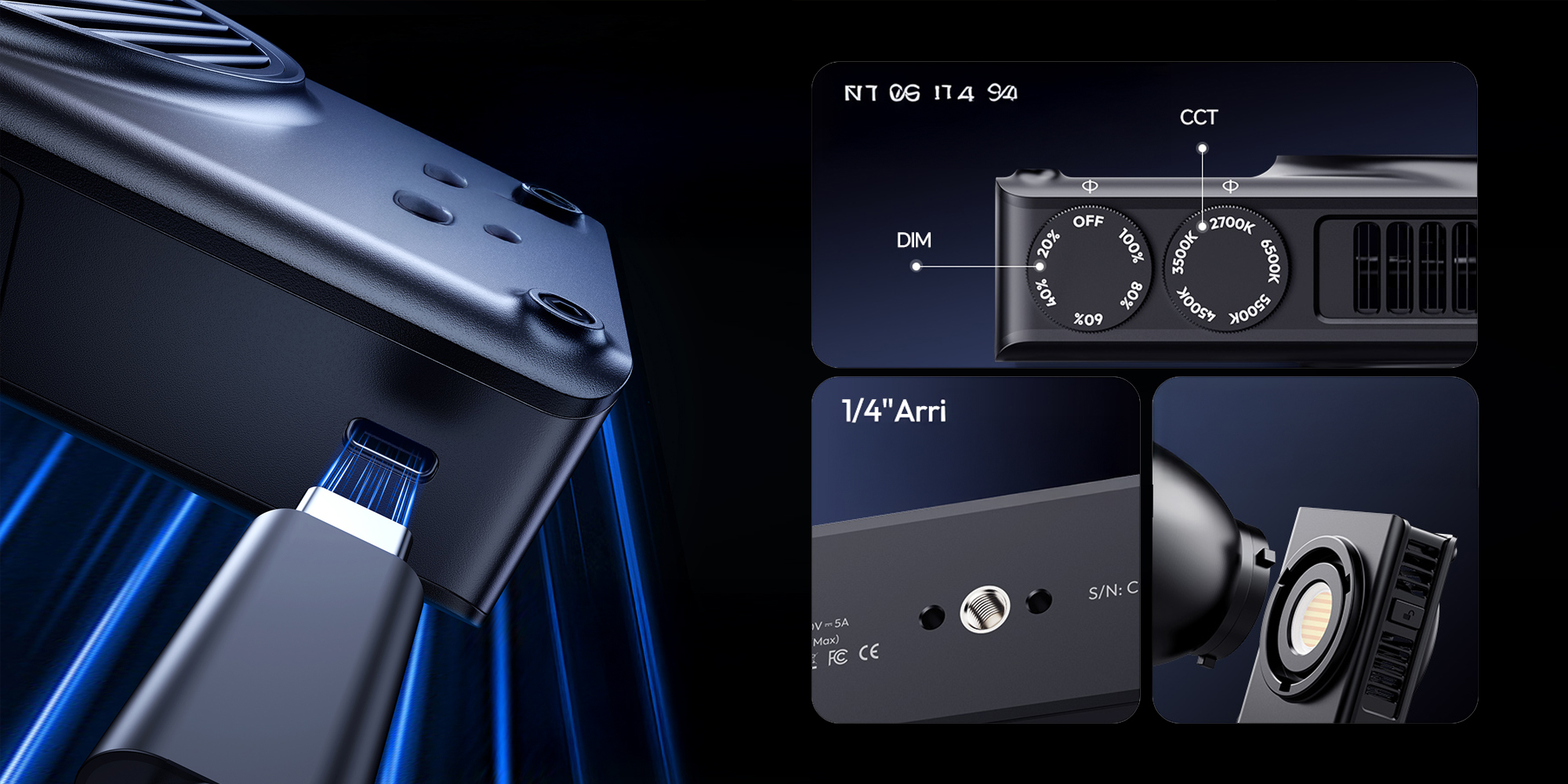 width=100% Lampa LED Ulanzi C01 - WB (2700 K - 6500 K) - obudowa zaprezentowana z różnych stron