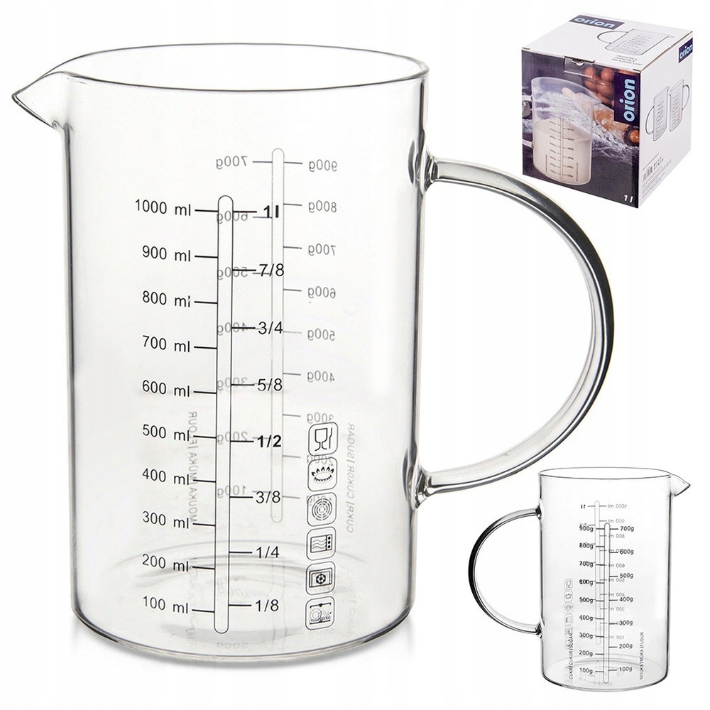 Miarka Kuchenna Miara Kubek z Podziałką Dzbanek Szklana Uchwyt ORION 1 L – Idealna do Twojej Kuchni