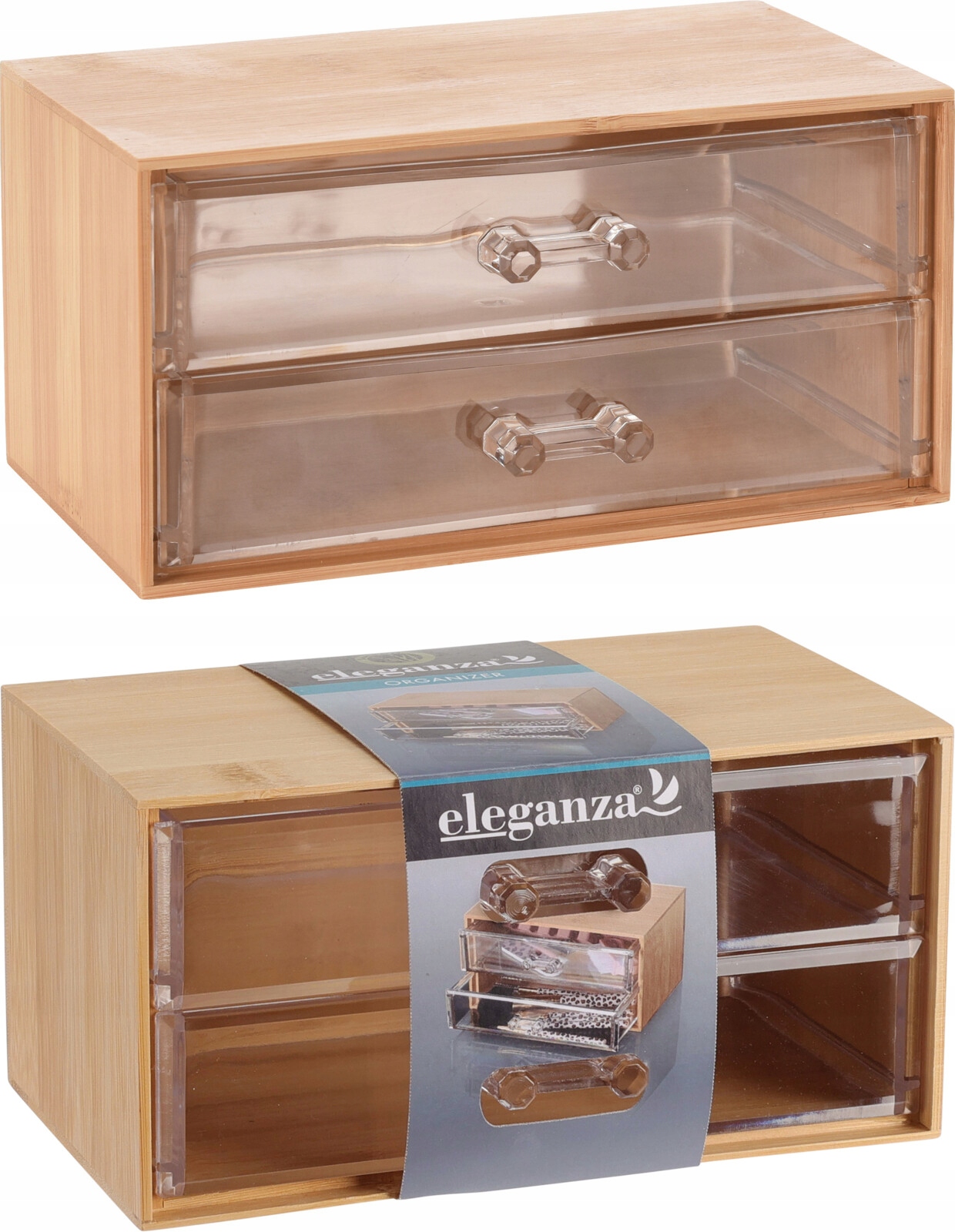 Pojemnik łazienkowy z 2 szufladami bambusowy plastikowy 18x11x9cm – Idealny organizer do Twojej łazienki
