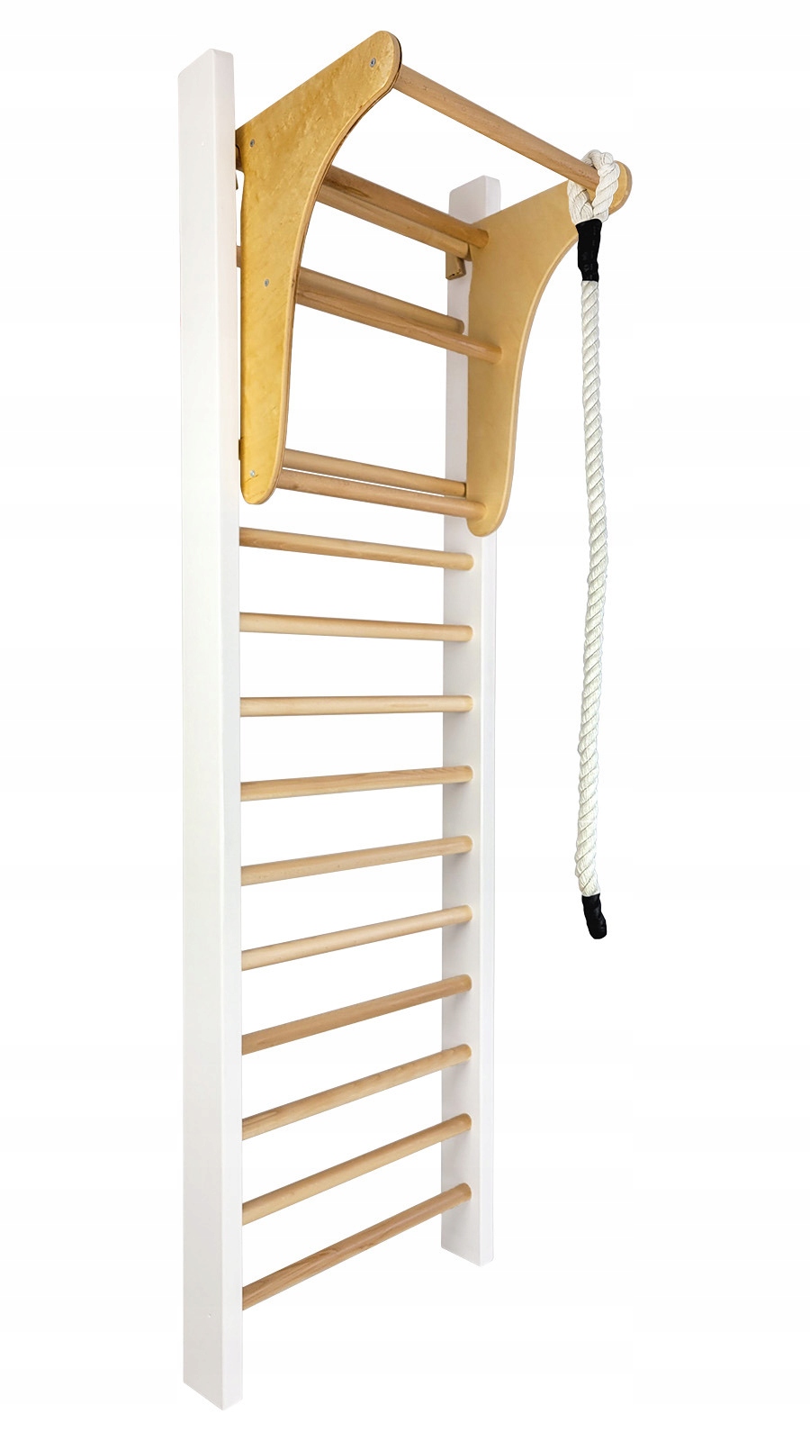 Drabinka gimnastyczna Leon 250 x 80 cm biała + drążek + lina – Idealne rozwiązanie dla aktywnych dzieci