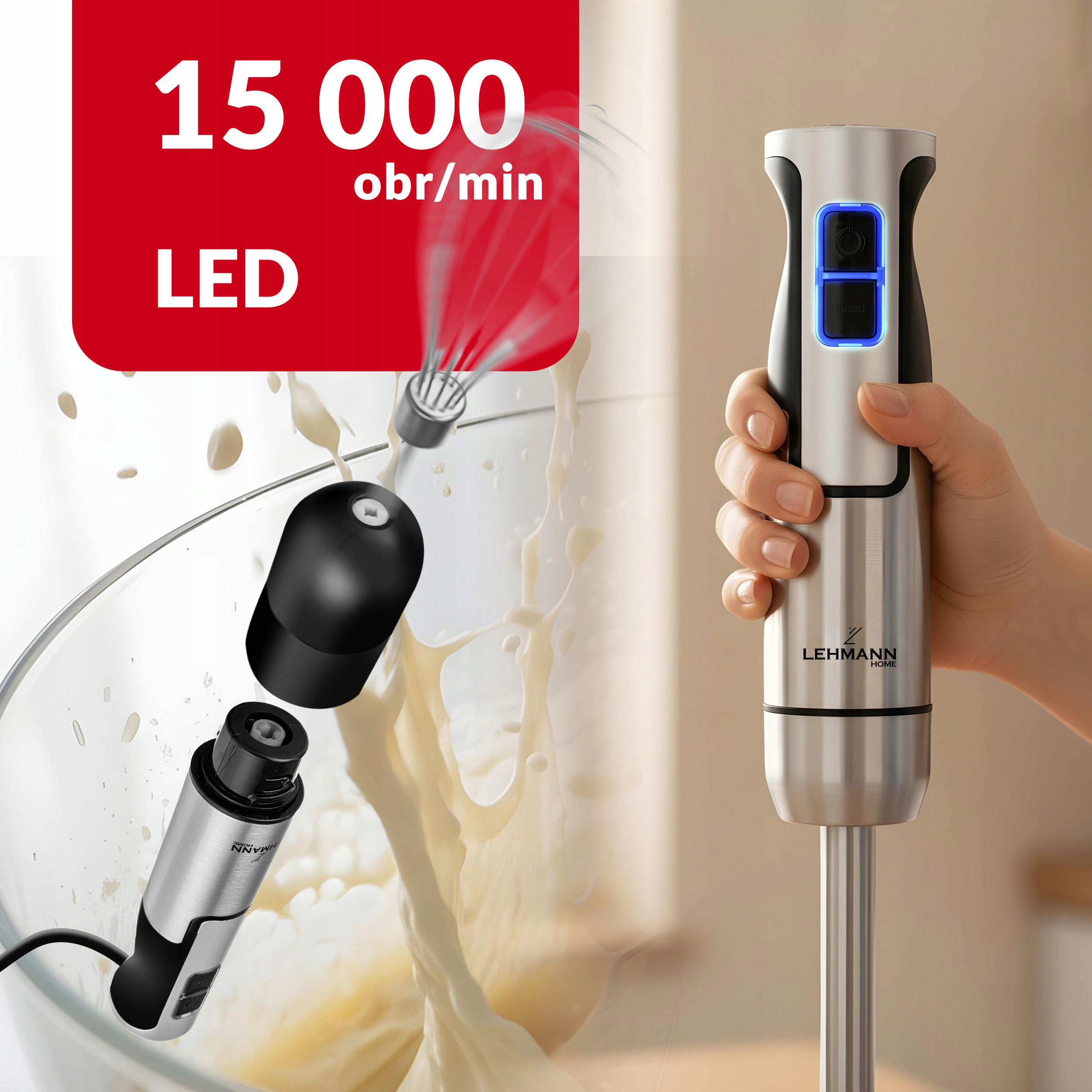 BLENDER RĘCZNY WIELOFUNKCYJNY MIKSER MOCNY TURBO OSTRZA ROZDRABNIACZ 1200W Regulacja obrotów tak