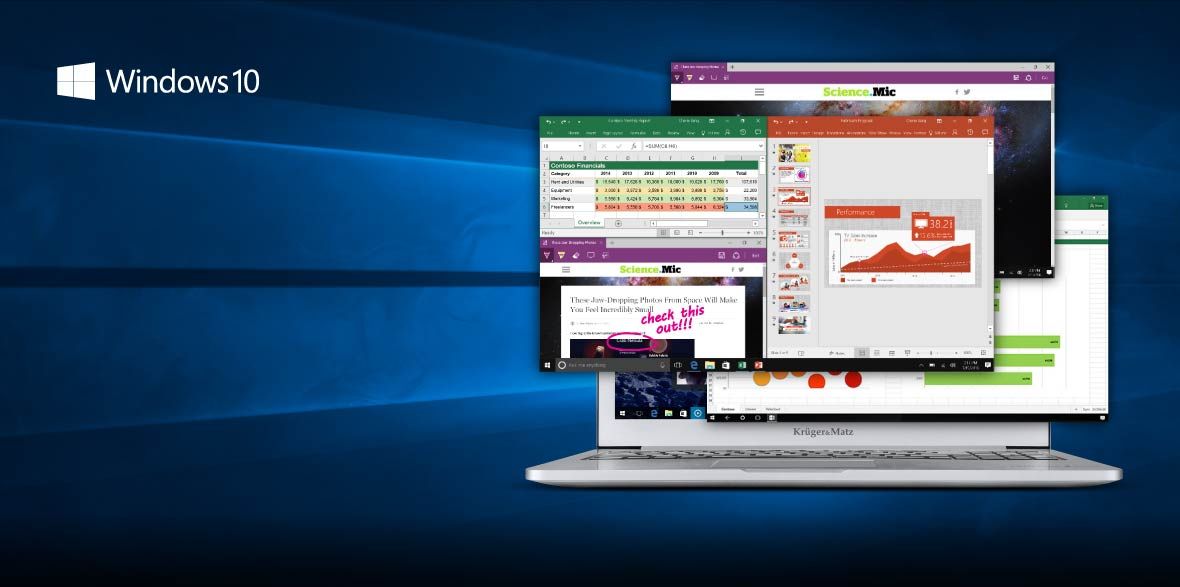 Znany i prosty w obsłudze System Windows 10 wygląda znajomo i jest łatwy w użyciu. Wróciło ulepszone menu Start, więc zyskujesz szybki dostęp do ulubionych funkcji i potrzebnych aplikacji. W systemie Windows 10 poczujesz się jak w domu.