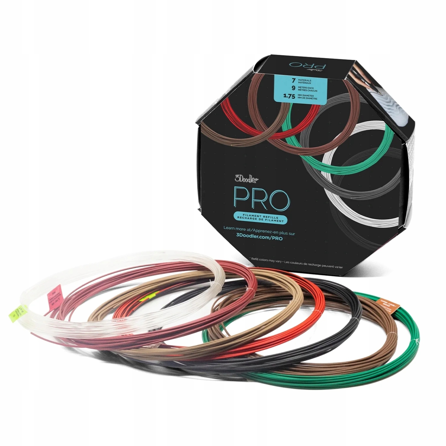 Zestaw filamentów – 7 szpul, 9 metrów na każdą