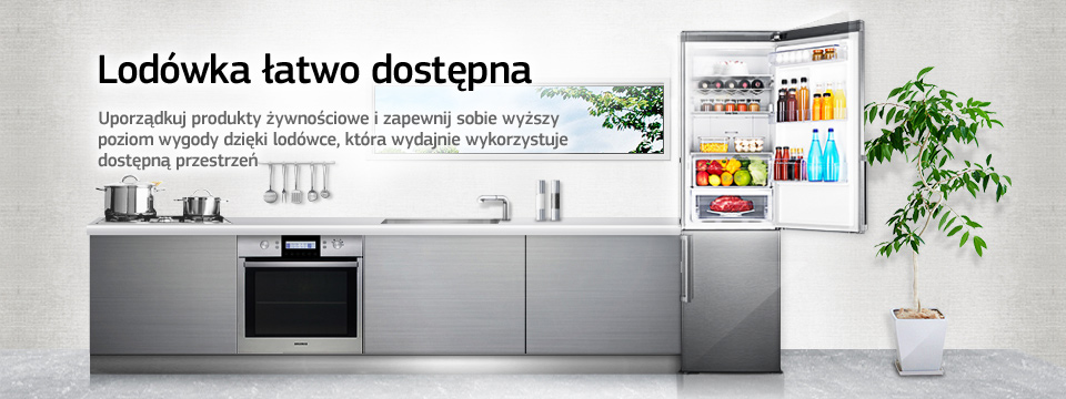 Lodówka łatwo dostępna. Uporządkuj produkty żywnościowe i zapewnij sobie wyższy poziom wygody dzięki lodówce, która wydajnie wykorzystuje dostępną przestrzeń.