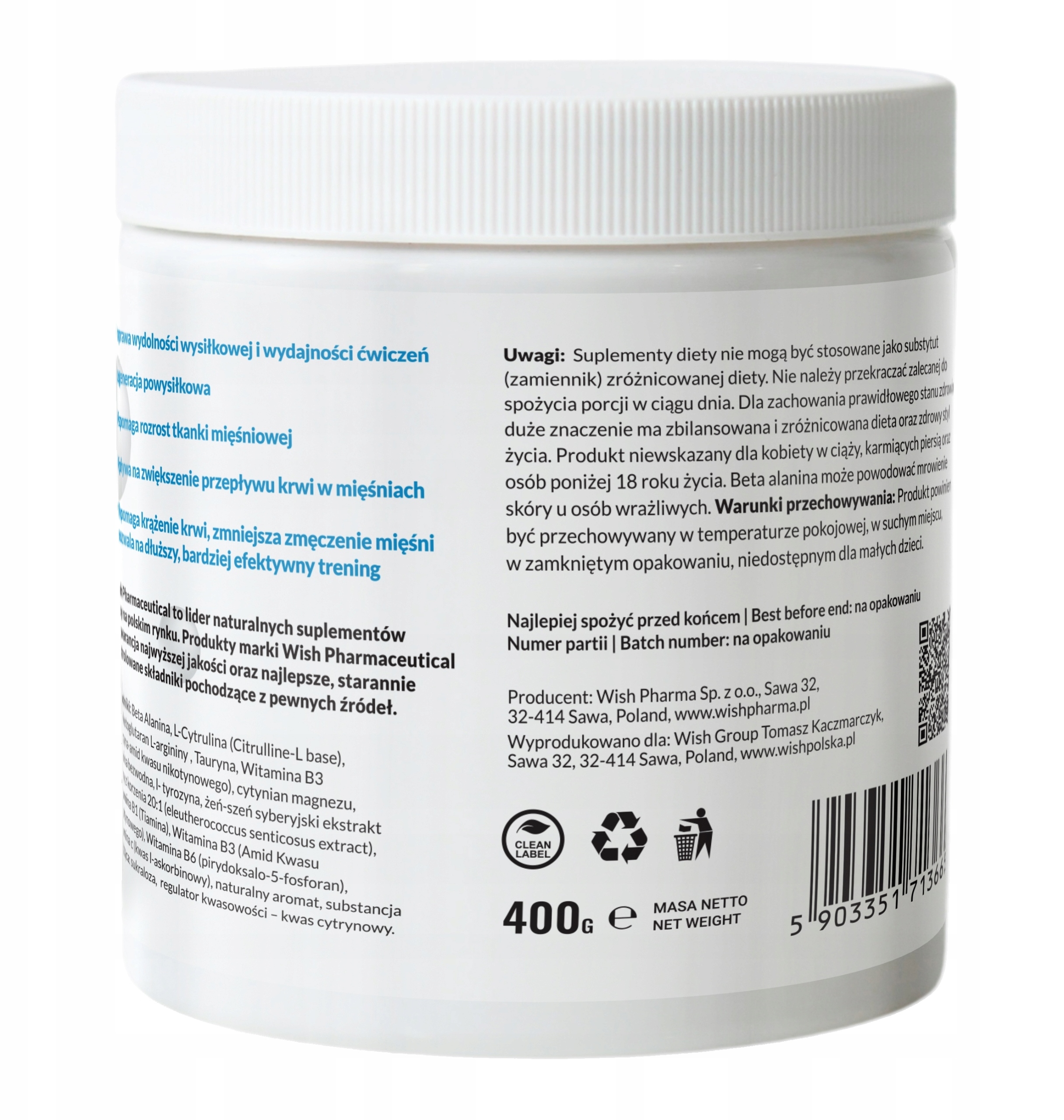 WISH Przedtreningówka Booster w proszku 400g – Siła, Energia i Pobudzenie
