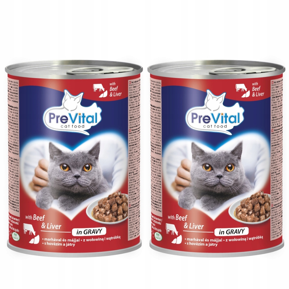 PREVITAL wołowina-wątróbka kawałki w sosie dla kota 415g x 2szt – Smakowita mokra karma dla Twojego pupila
