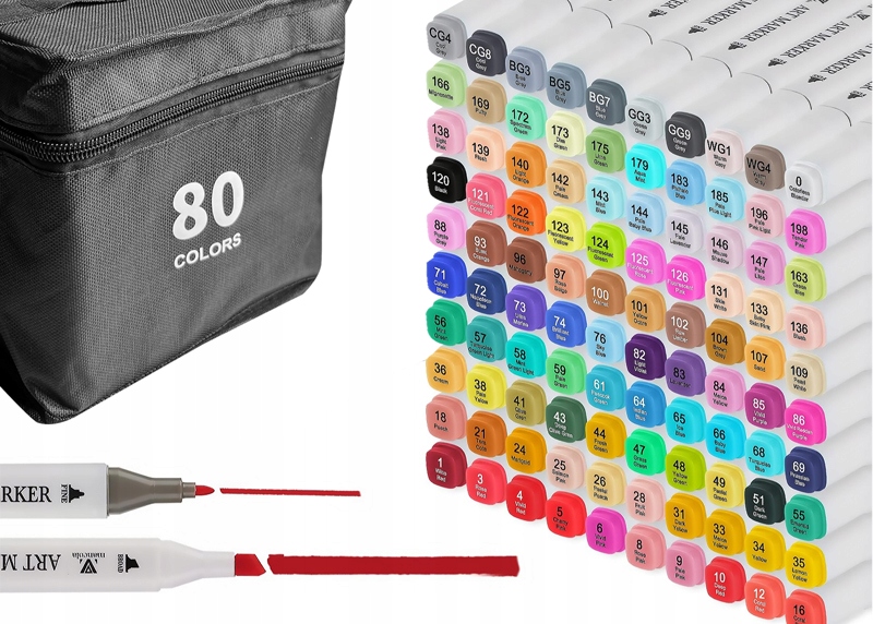 Kolorowe markery dwustronne zestaw 80szt białe – Kreatywność w Twoich rękach