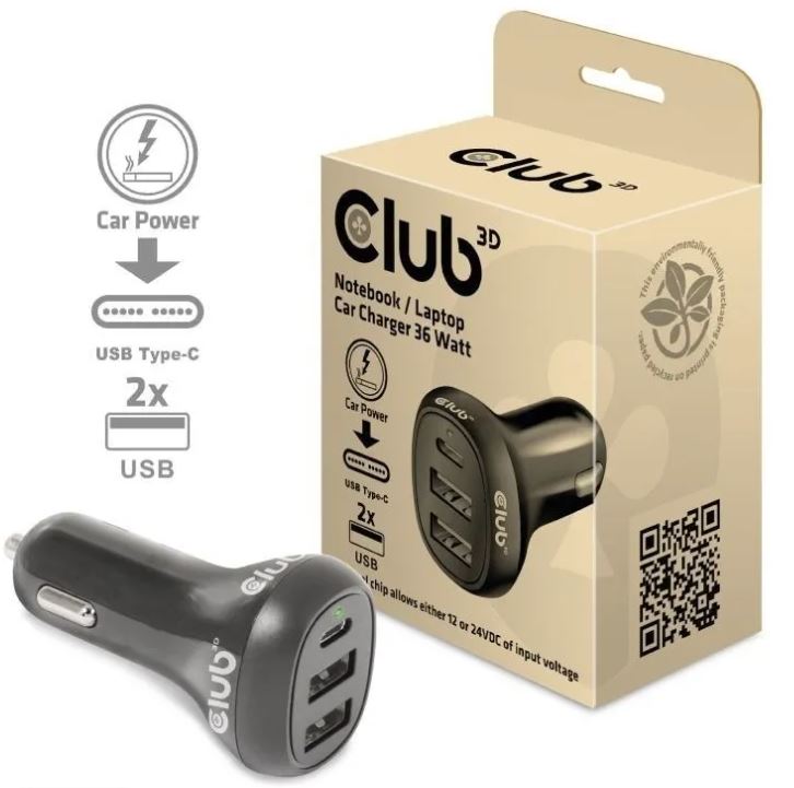 Ładowarka samochodowa Club 3D Club3D Auto nabíječka pro Notebooky 36W – Zawsze pełna energia w podróży