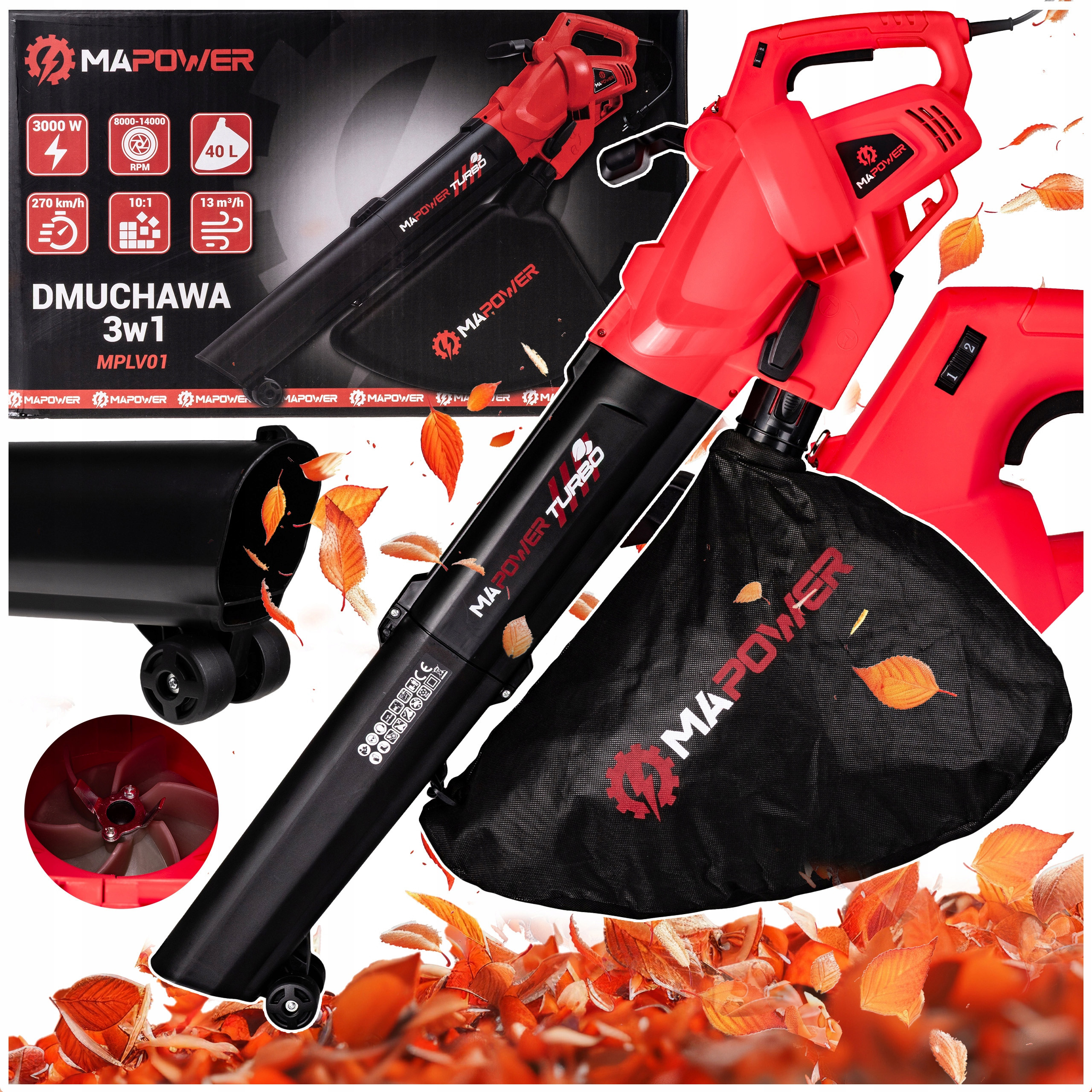 Zastosowanie 3w1 – Dmuchawa, odkurzacz i rozdrabniacz w jednym