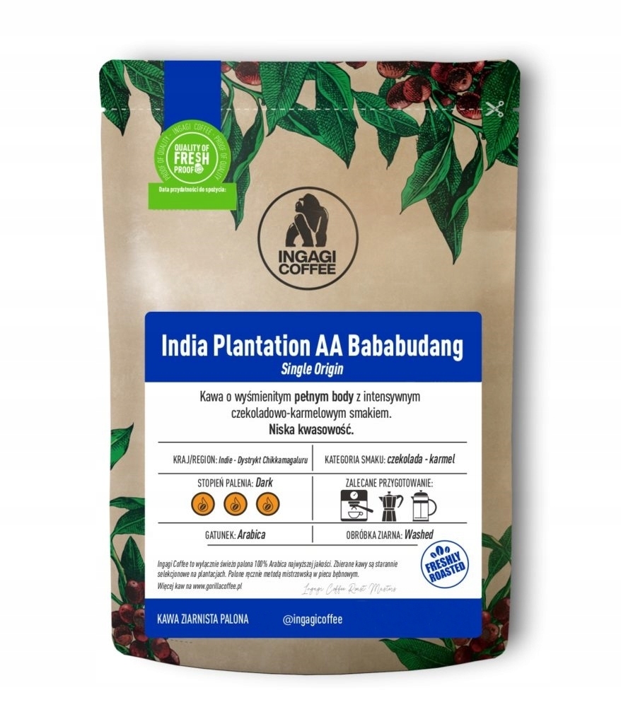 Kawa ziarnista Coffee India Plantation AA Bababudang 1kg – Doskonały wybór dla miłośników kawy