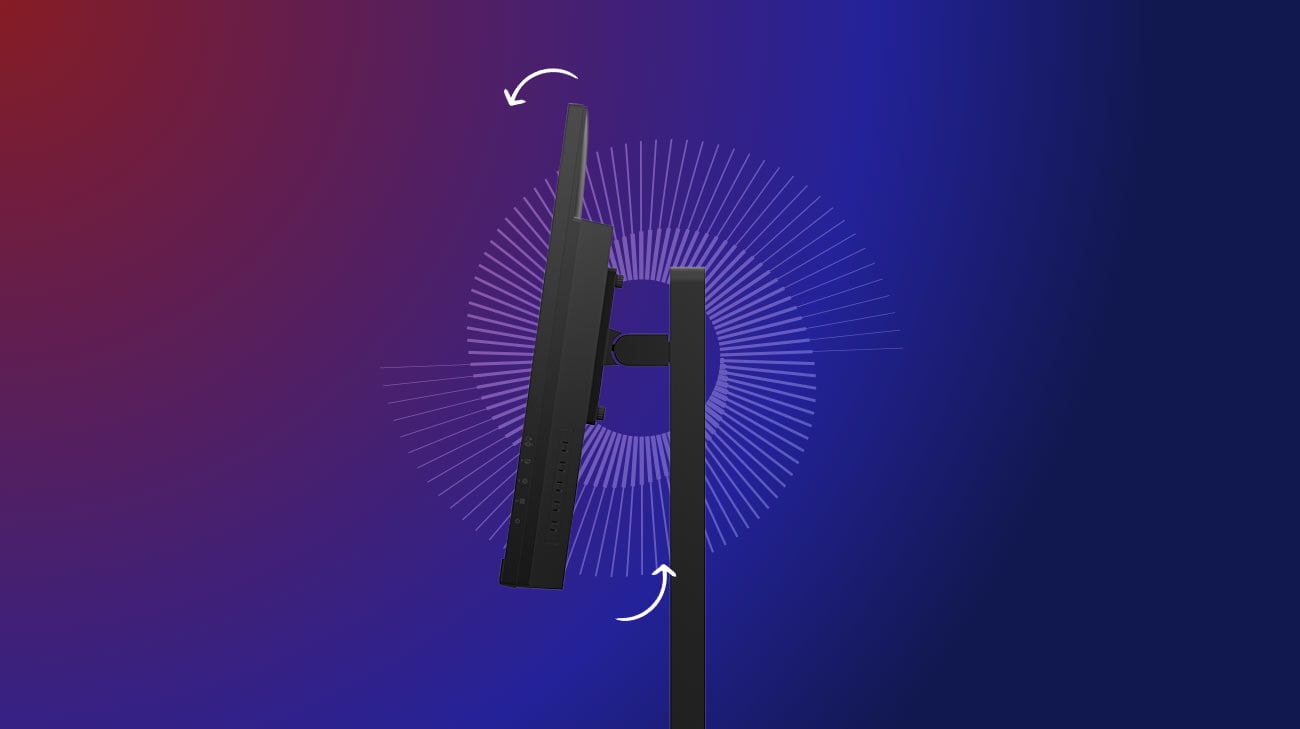 Monitor Lenovo Legion 27Q-10 tyłem, widoczne porty i gniazda na  miniaturowym zdjęciu obok