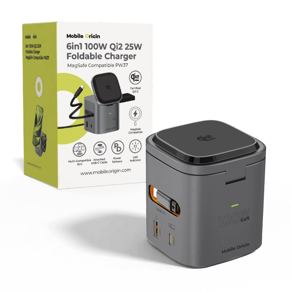 Mobile Origin 100W Qi2 25W Foldable Charger PW37 – Wydajna ładowarka do biura i na podróż
