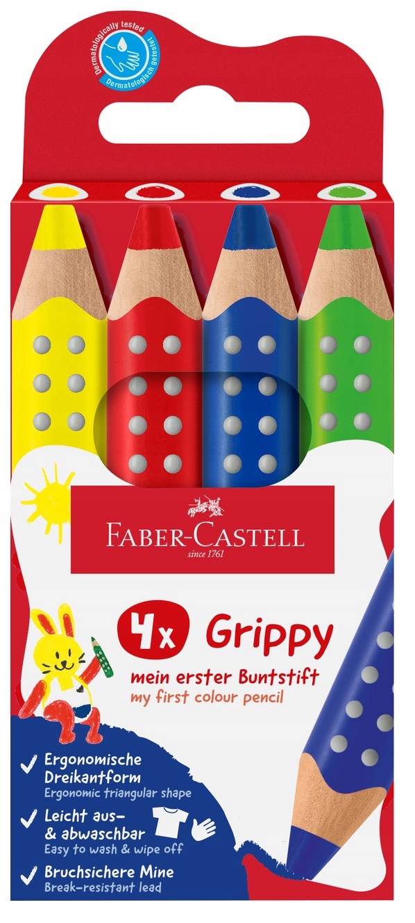 Kredki Grippy 4 kolory Faber-Castell – Idealne dla małych artystów