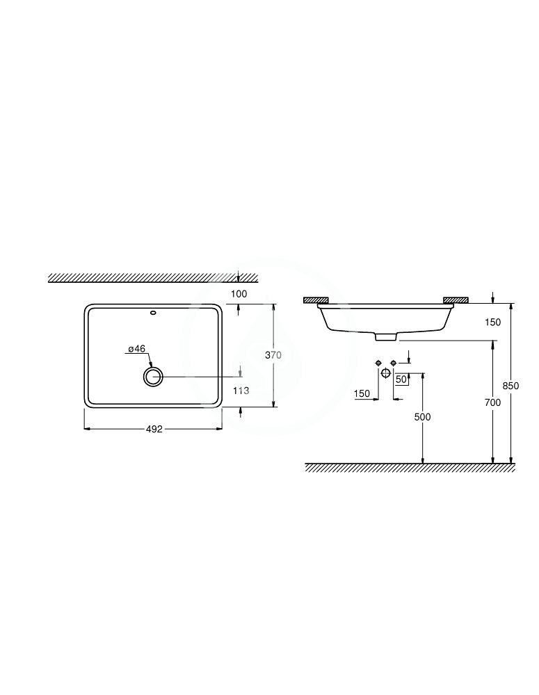 Wymiary umywalki: 492 x 370 mm – idealne dopasowanie do każdej przestrzeni