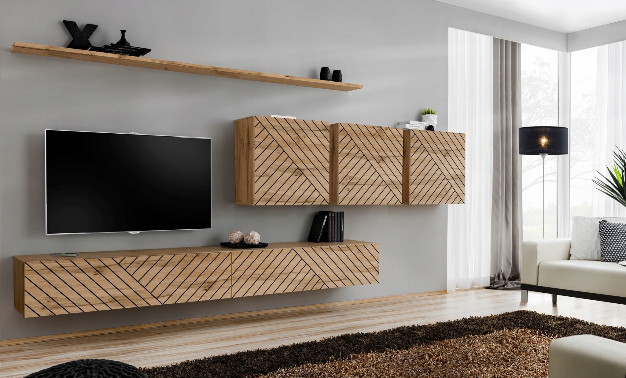 Meblościanka SWITCH LAMEL VII dąb wotan – Nowoczesne rozwiązanie do salonu