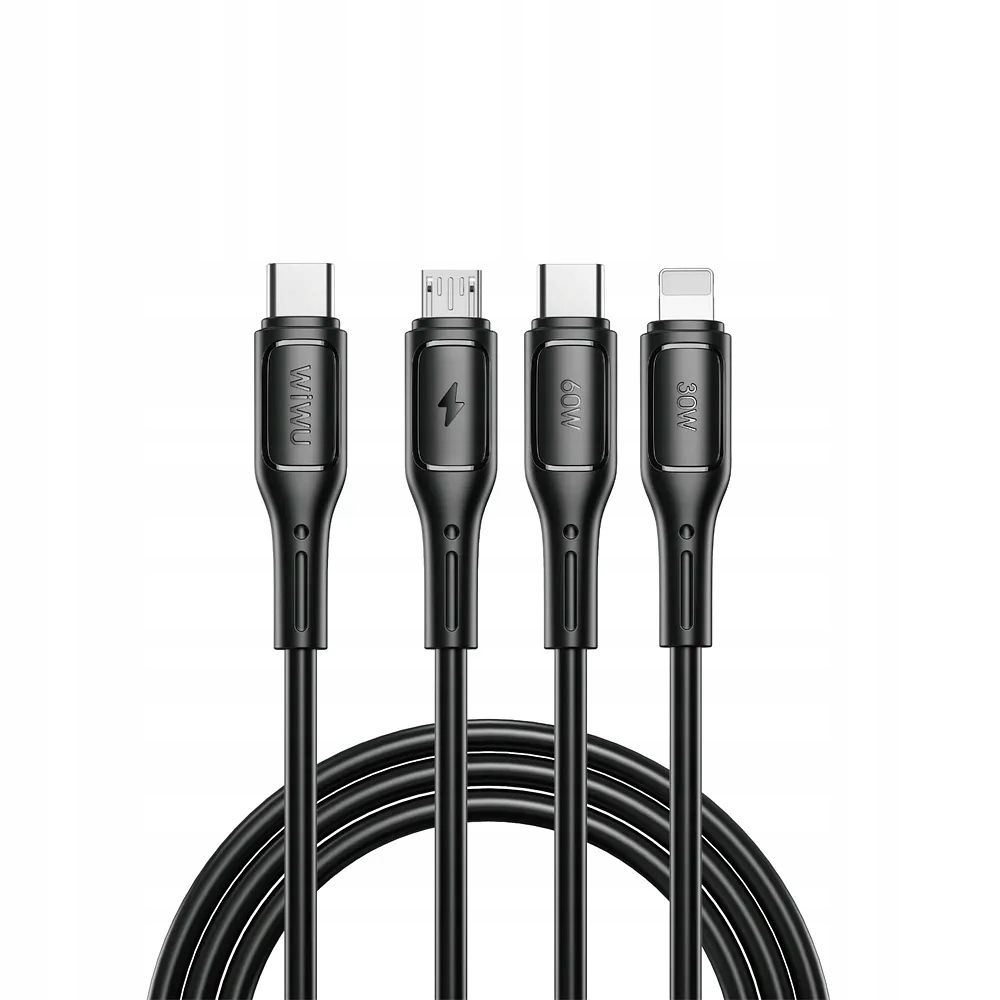 Wszechstronność złącza 3w1: USB-C, Micro USB, Lightning